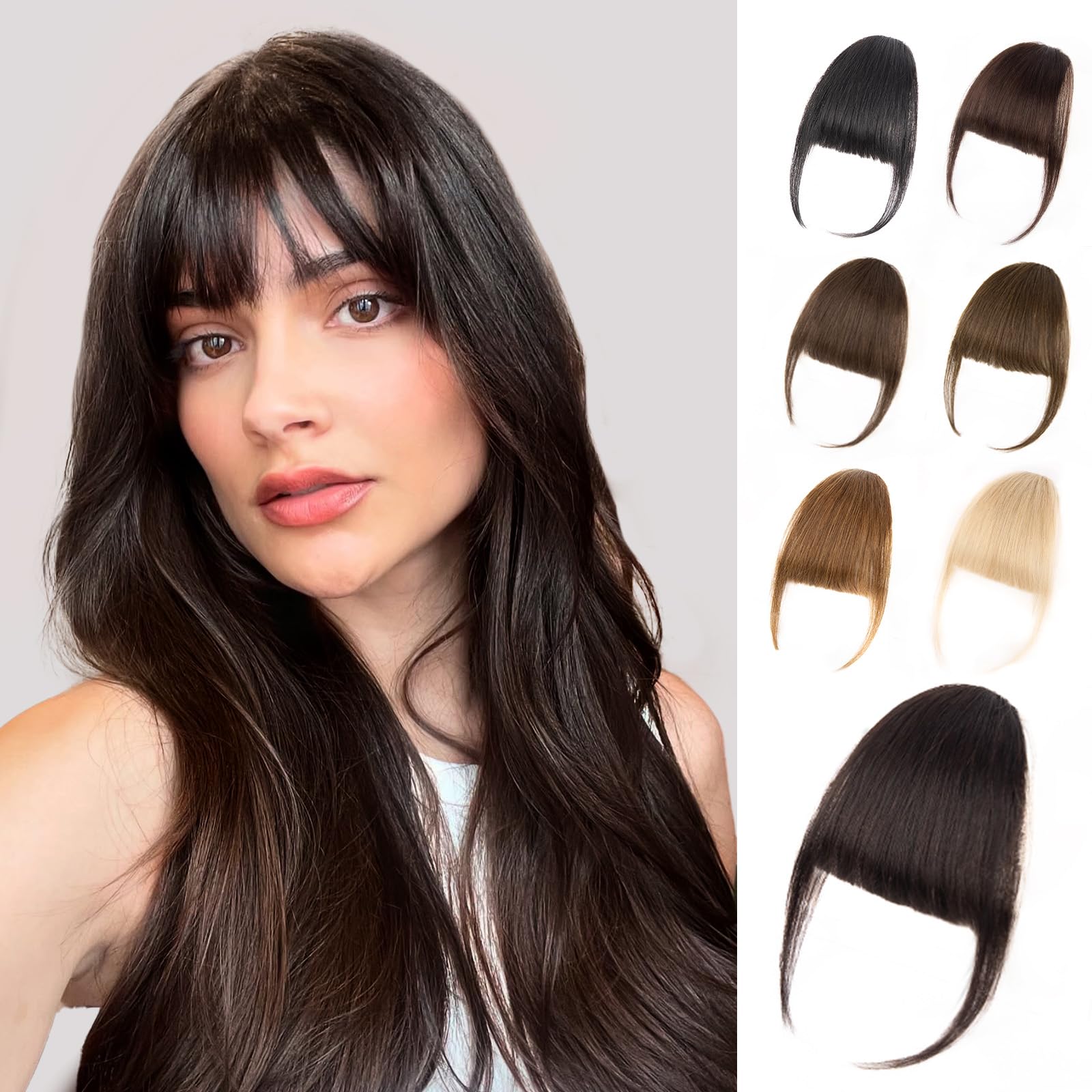 EINAEY Bangs Hair Clip - Brown Black Clip in Bangs Real Human Hair, Fake Bangs Clip on Bangs for Women Fringe with Temples Wispy Bangs Hair Extensions