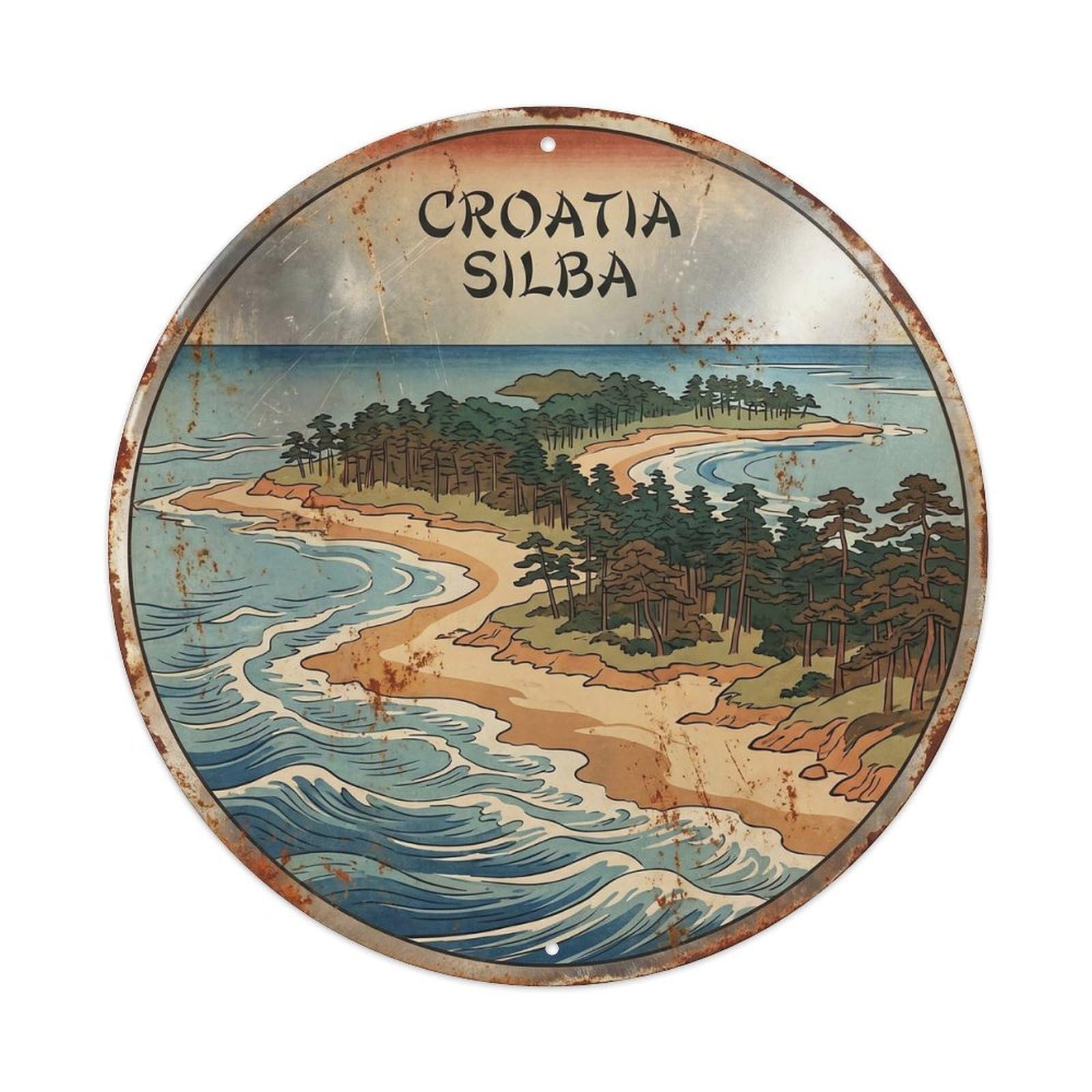 Silba Car Free Croatian Ukiyoe Style Classic Scenery Metal Tin Sign