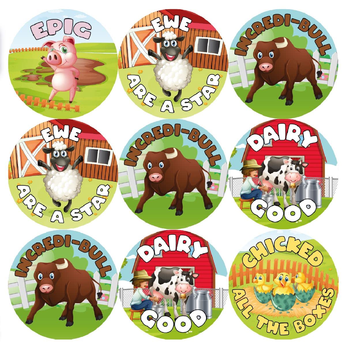 Sticker Stocker Amazing Farm Animals - 30Mm - 144 Glossy Reward Stickers For Teachers & Parents