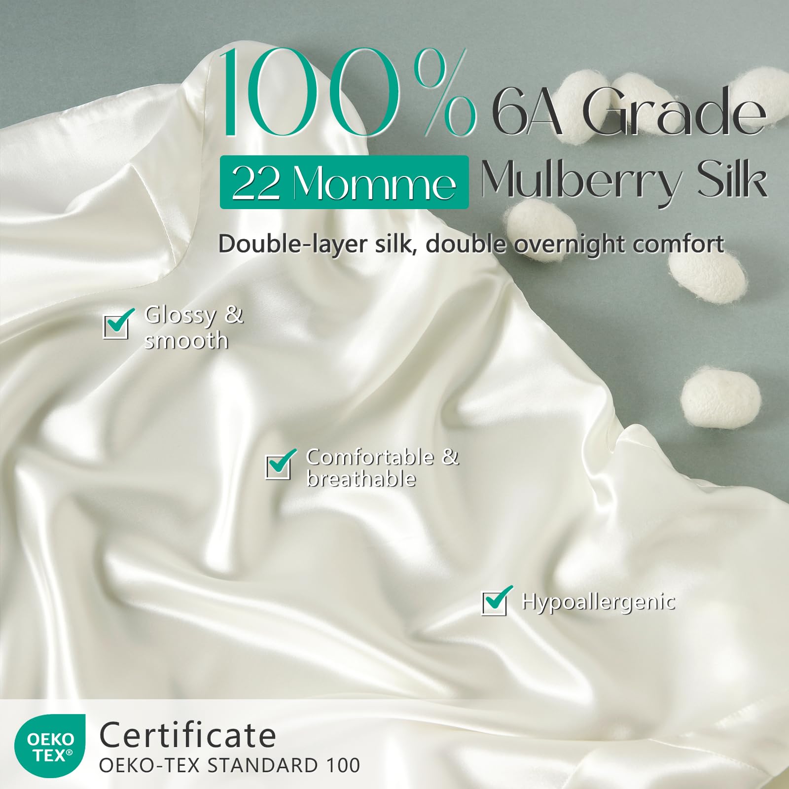 ZIMASILK 100% 22 Momme Pure Mulberry Silk Cervical Pillow Case, Ivory