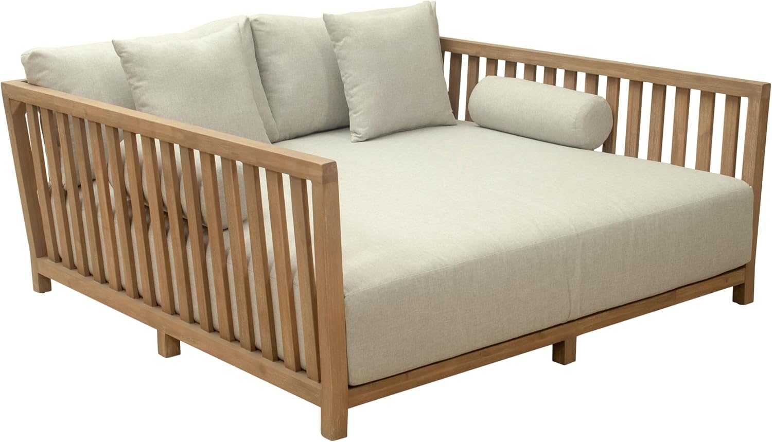 Zuo Teras Daybed Gray, Brown Bed, Modern Style, Patio Furniture, Outdoor Fabric, Seats up to 2, Acacia Wood, Outdoor Living, 65" W x 62.2" D x 31.5" H, Non-Stackable
