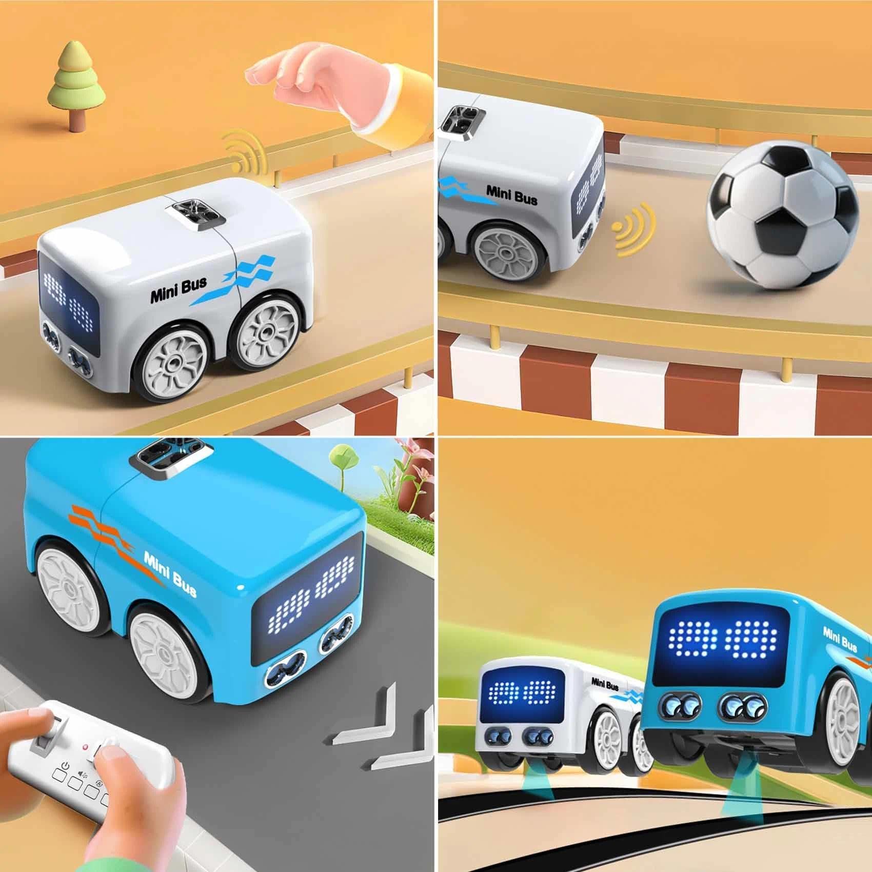 YUNFAN Magic Mini RC Bus,2026 Upgraded Remote Control Sensor Car,Auto-Avoidance Line Trace Magic Car That Follows Drawn,Smart Controlled Toy Bus with Expressions & 4 Play Modes,for Boys & Girls(Blu)