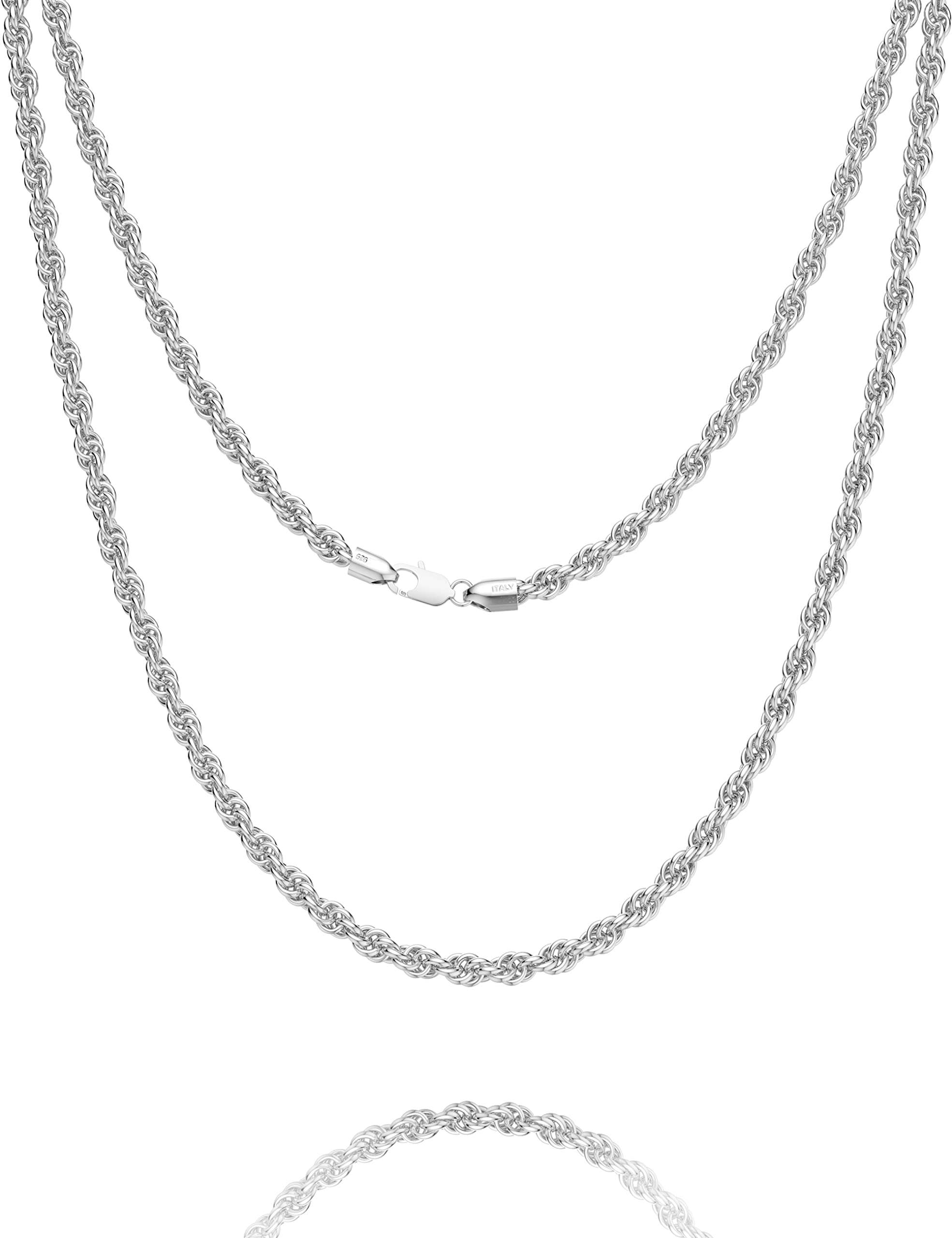 925 Sterling Silver Lobster Clasp 3mm Diamond Cut Rope Chain Necklace for Women Mens Silver Necklace Chain 16-30 Inches