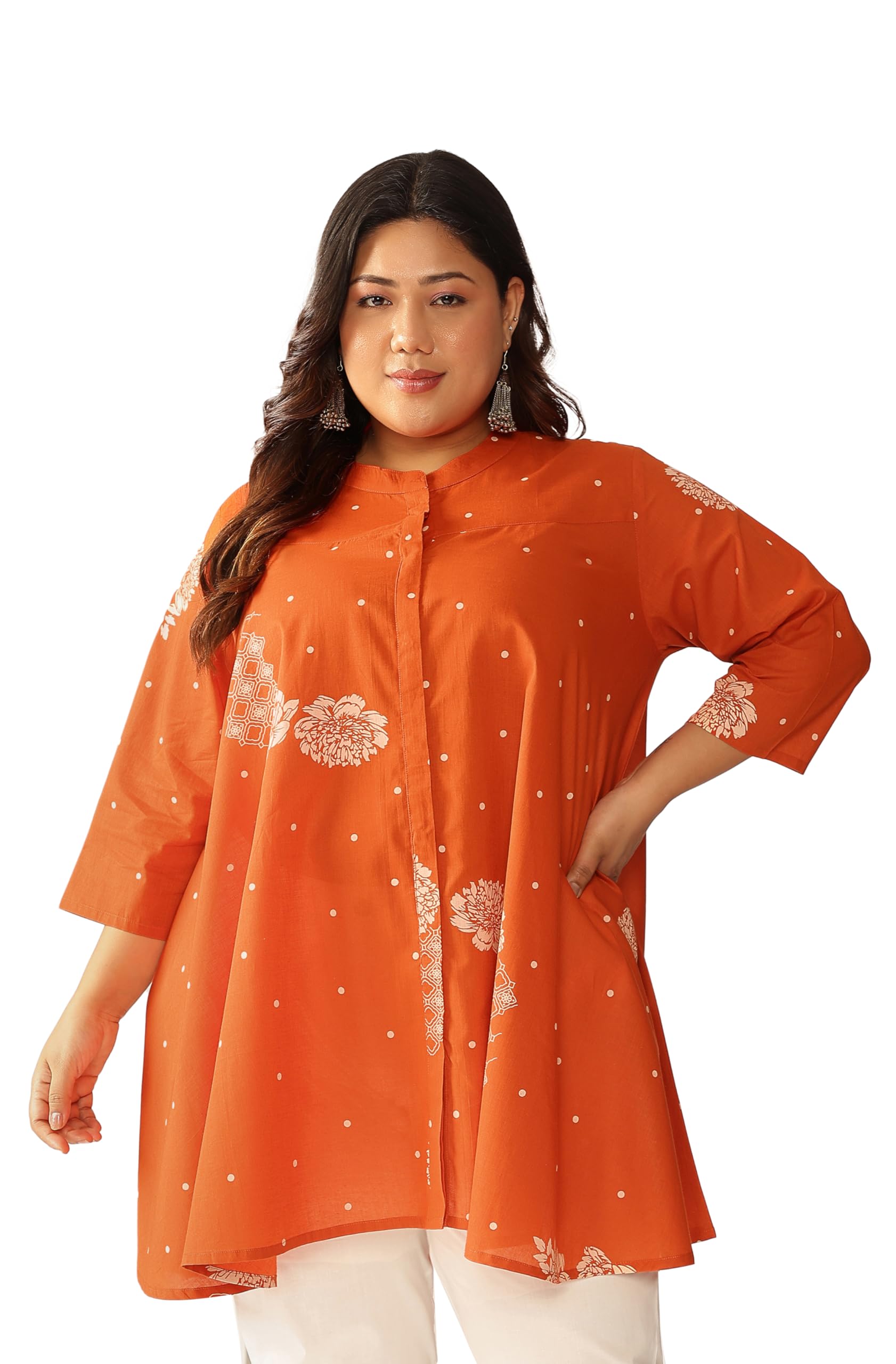 janasya Women's Pure Cotton Regular Fit Plus Size Floral Printed A-Line Tunic-picture-34