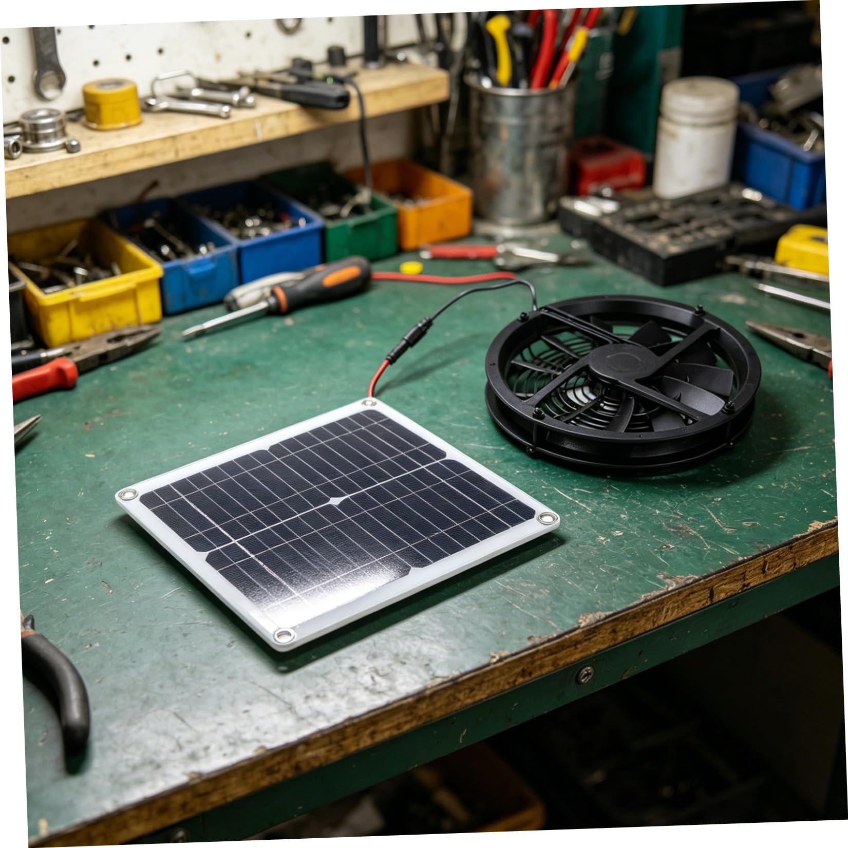 Anneome Ventilazione Solare per Serra e Pollaio, Ventola 28cm Nera