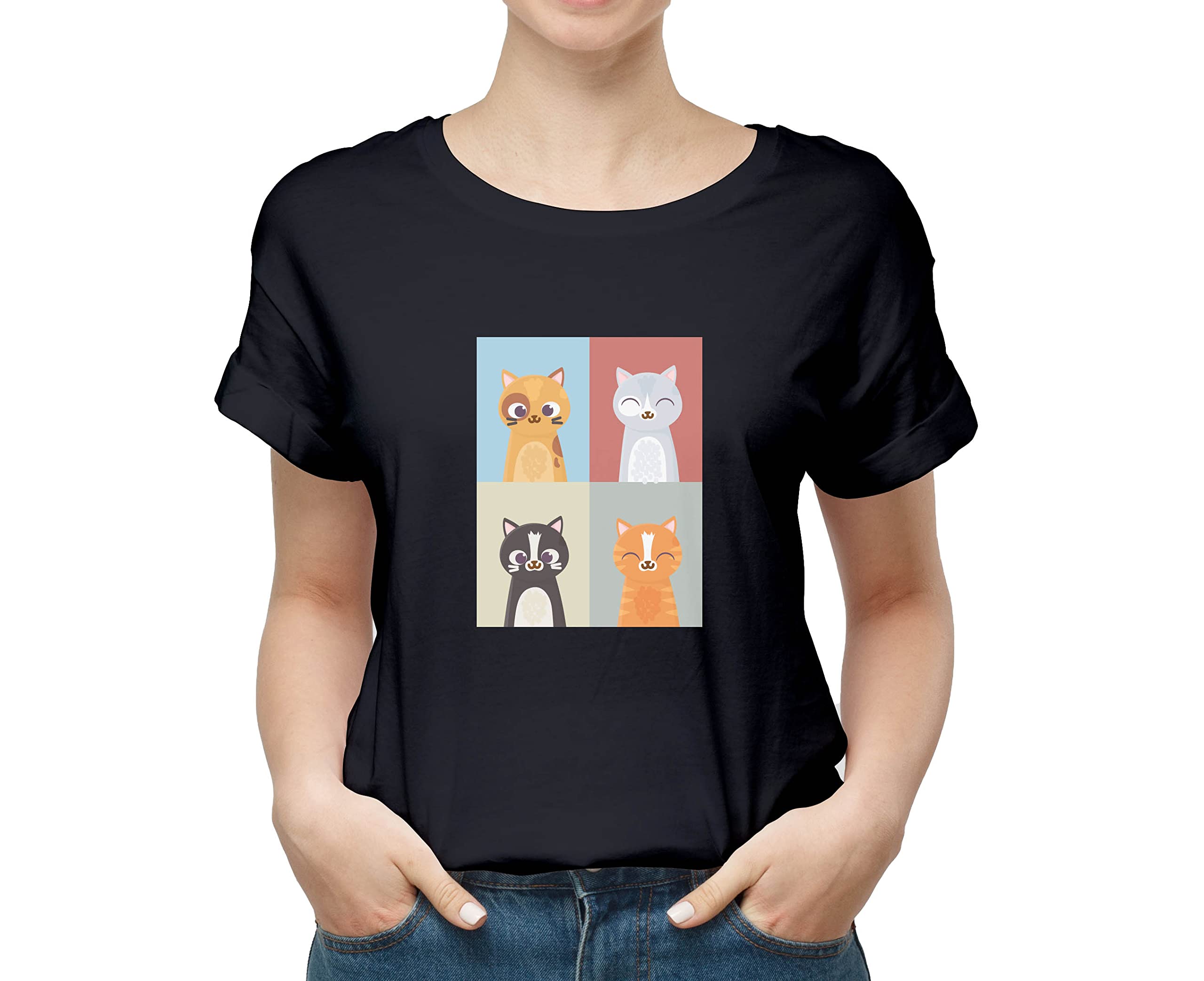 ZapCap MartFour CAT MOCKTAIL 100% Cotton Round Neck Graphic Printed T Shirt for Women, Graphic Tshirt, Cat Lover t Shirt