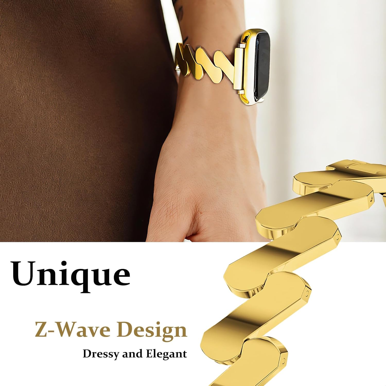 Slim Stainless Steel Band Compatible with Apple Watch 49mm 46mm 45mm 44mm 42mm 40mm 38mm, Tool-Free Adjustable Wave Metal Strap Lightweight Dressy Bracelet for iWatch Ultra SE Series 11 10-1