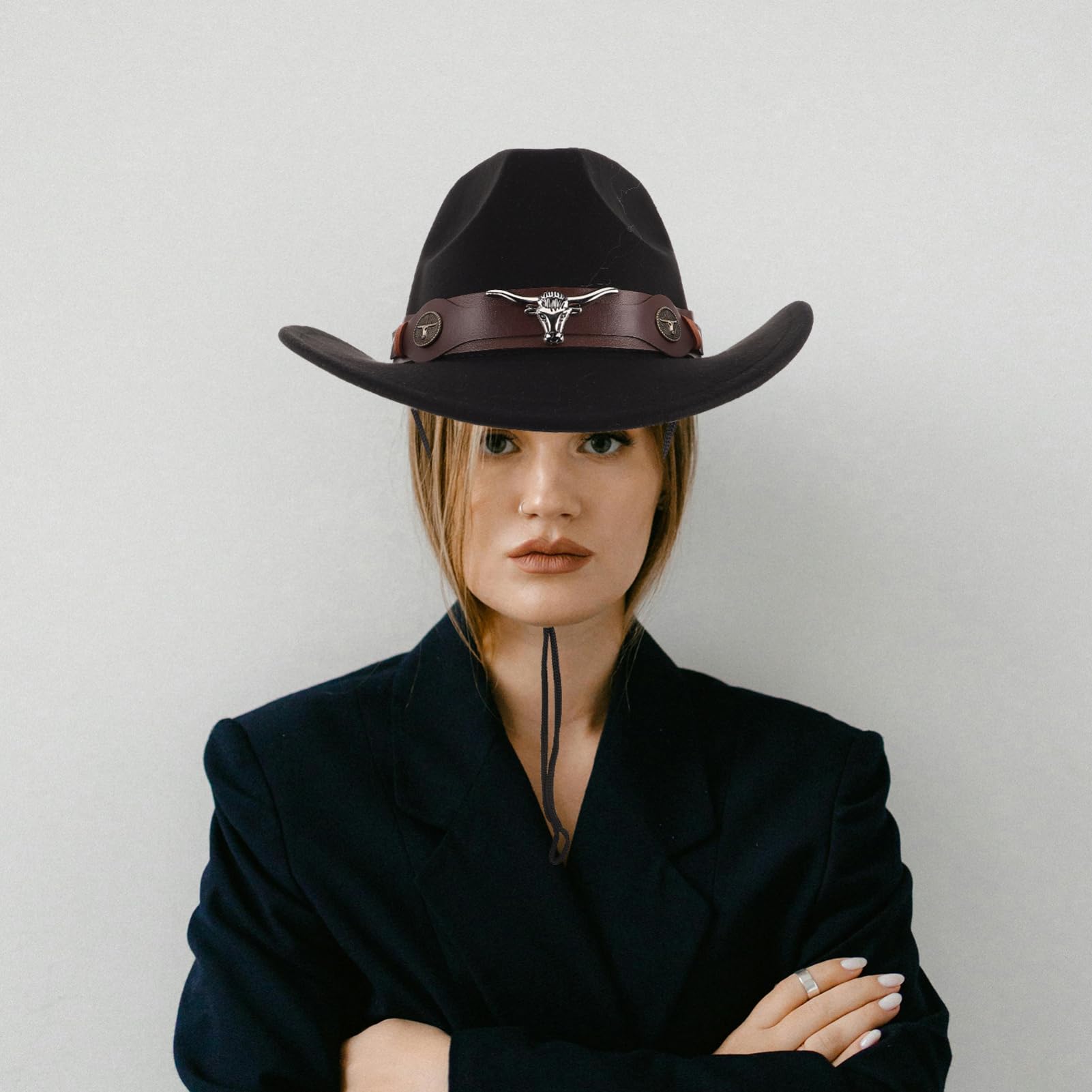 4pezzi Cappello Western da Uomo in Morbido Panno di Fibbia Regolabile per Protezione Solare Adatto Outfit Country e Eventi all Aperto