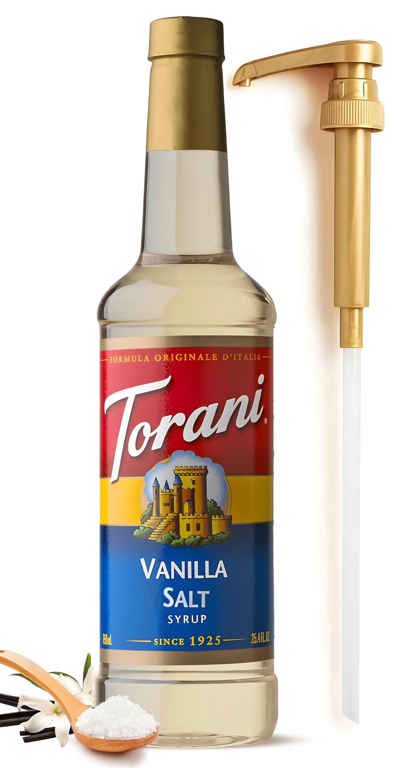 Vanilla Salt Syrup for Drinks 25.4 Ounces, with Fresh Finest Syrup Pump