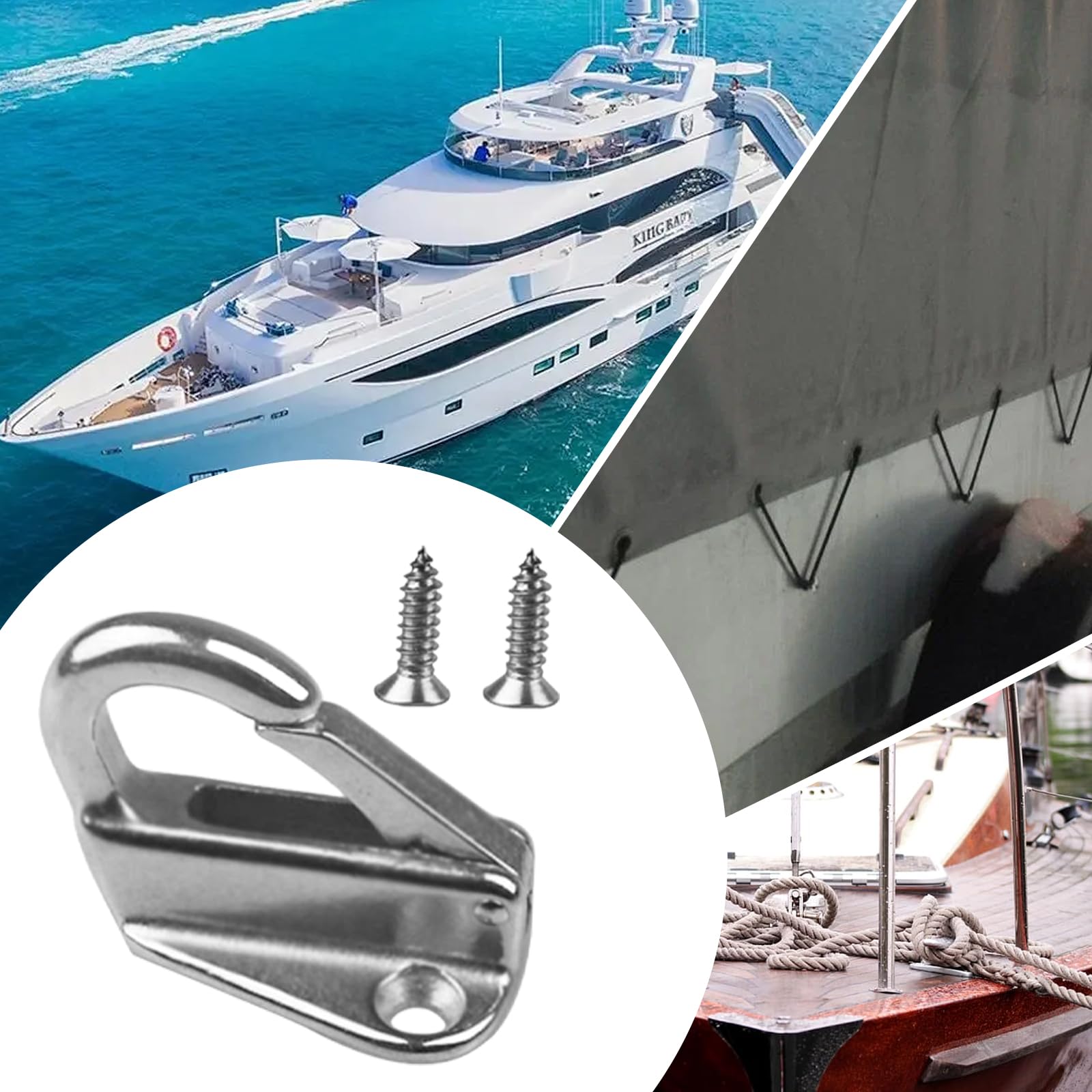 10PCS Planenhaken Anhänger, Planenbefestigung AnhäNger, Planenhaken Netzhaken Edelstahl Anhänger Haken mit 20 Schrauben, Metall Netzhaken Bootshaken für Plane & Anhängernetz Yachtzubehör