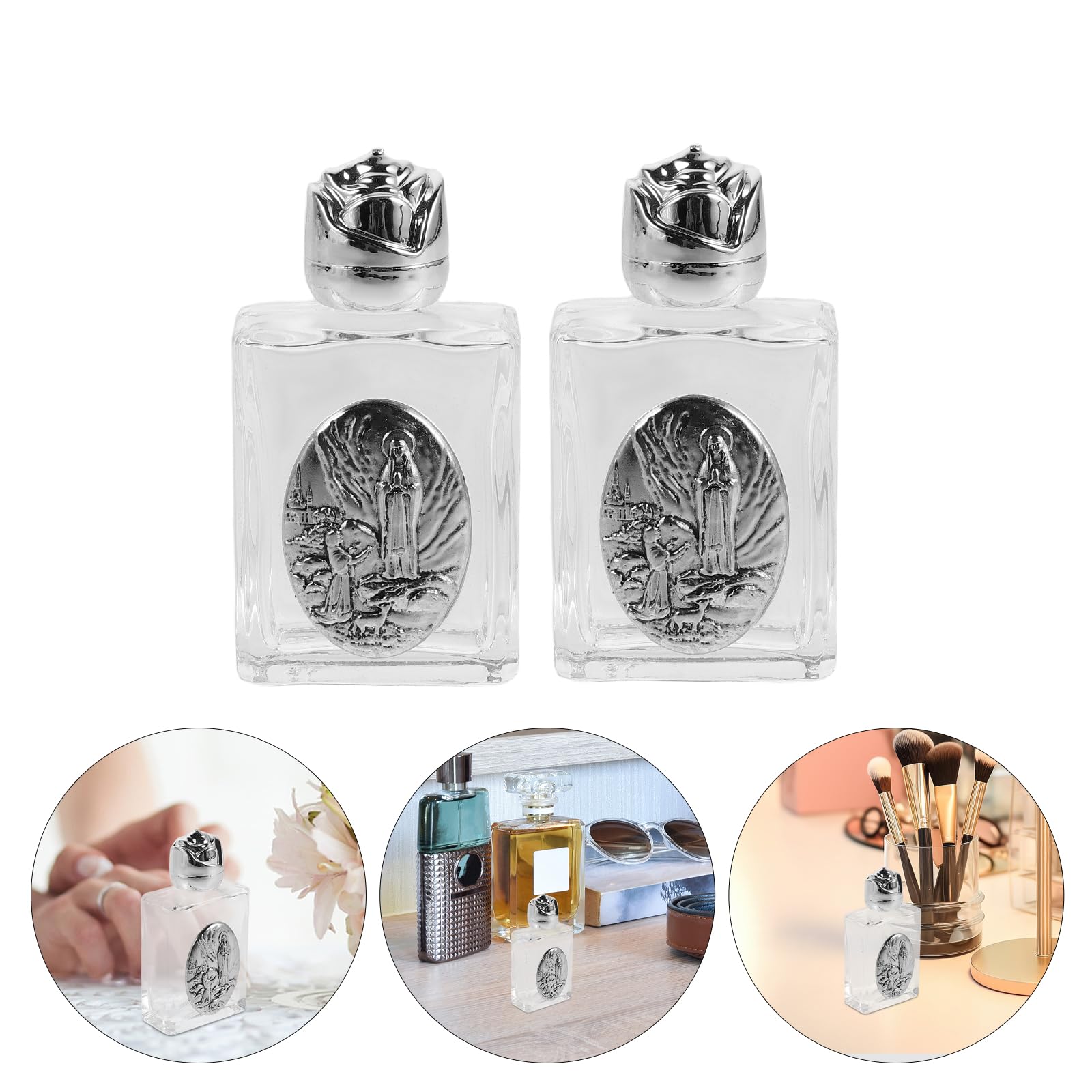 Veemoon Bottigliette per Acqua Santa in Lega da 15 Ml, Set da 10 Pezzi, Contenitori Vuoti in Rilievo per Uso Religioso, Decorazioni per Matrimoni, Battesimi e Pellegrinaggi