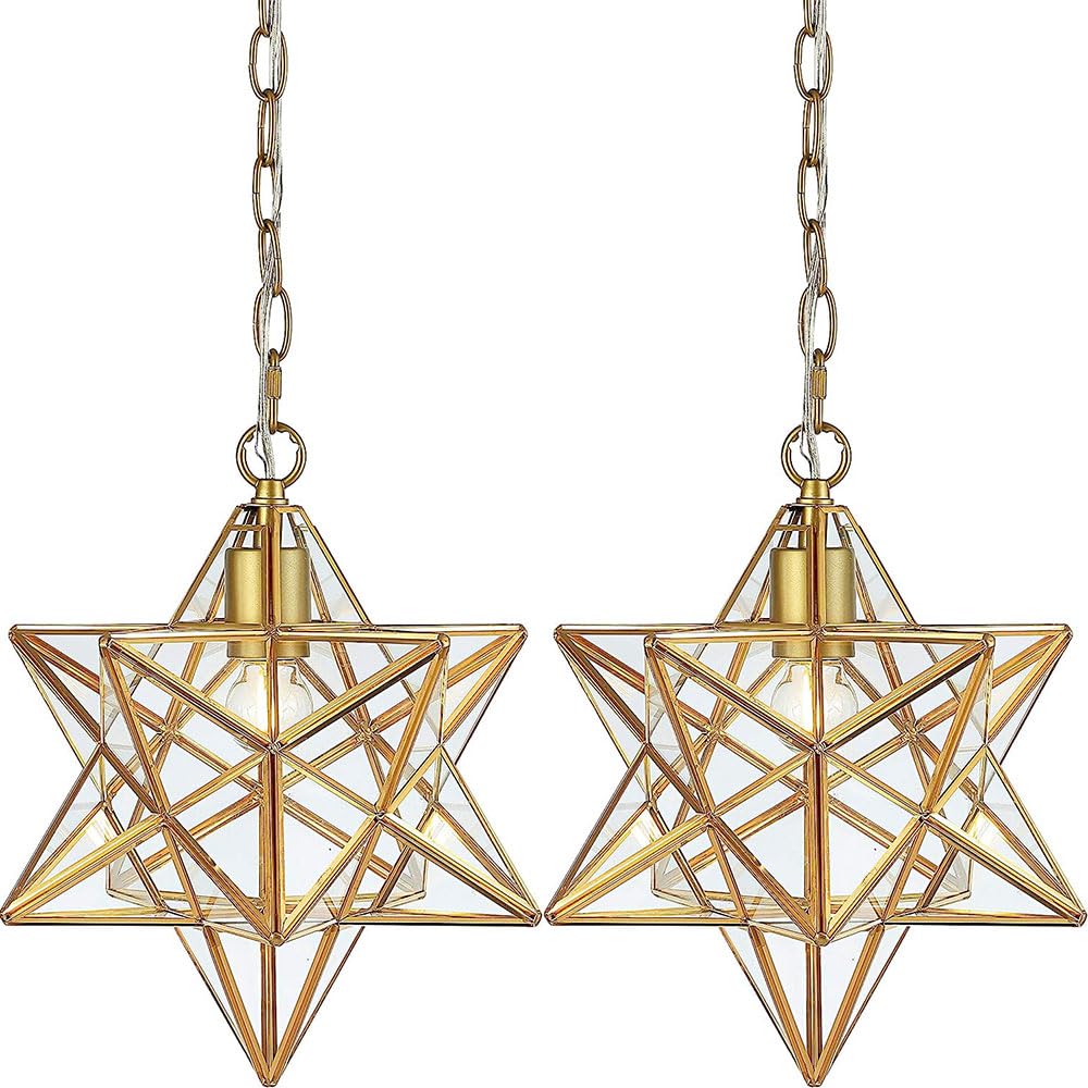 2 Pack Suspension en verre en forme d'étoile, Suspension dorée pour couloir, Suspension d'intérieur E27 adaptée aux lofts bars cafés couloirs halls d'entrée chambres d'enfants (Diamètre 28 cm)