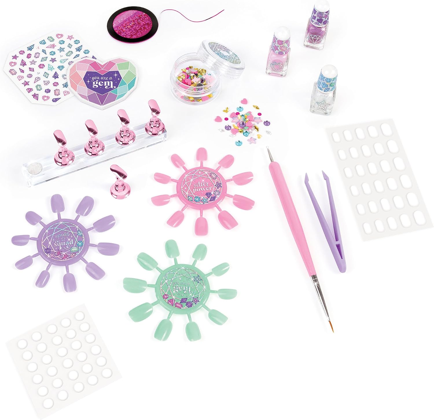 Make It Real: Everything Bling Nail Styling Set - 16pc, DIY Nail Art Customization, Polish-Stickers-Gems-Faux Nails, Detailing Stand, Girls & Kids 8+