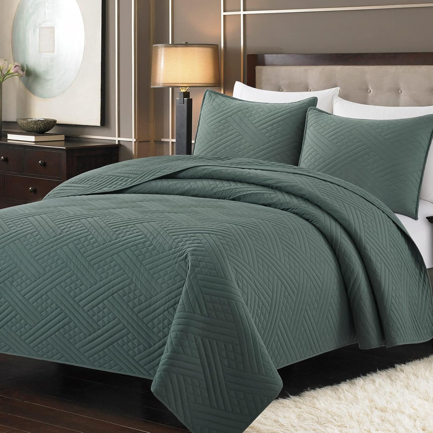 Safonory Quilted Bedspreads Full/Queen Size(90"x96", Green