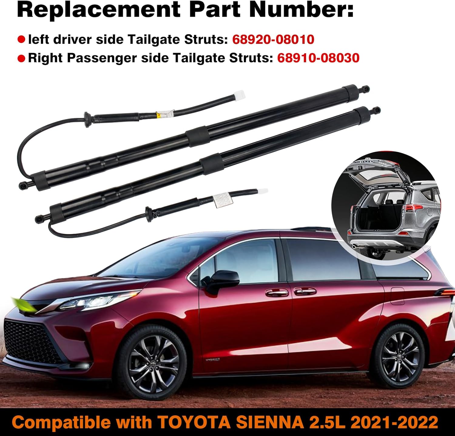 Rear Left & Right Tailgate Lift Support Shock Struts Fit for Toyota Sienna 2021 2022 Replaces 68920-08010 68910-08030 Power Liftgate Hatch Strut Assembly Pair