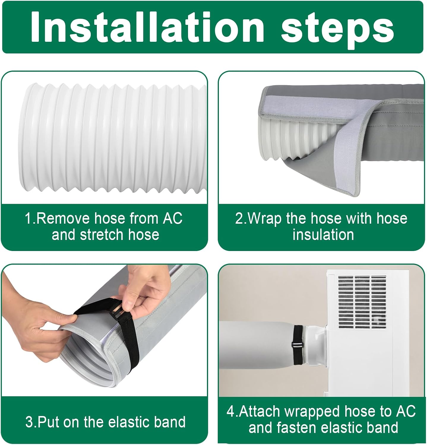 POOLTALE Air Conditioner Hose Cover Wrap for 5" & 5.9" Diameter AC Exhaust Hoses Tube, Portable AC Hose Duct Vent Cover Sleeve Insulated Cover with 2 Adjustable Buckle Straps, Grey