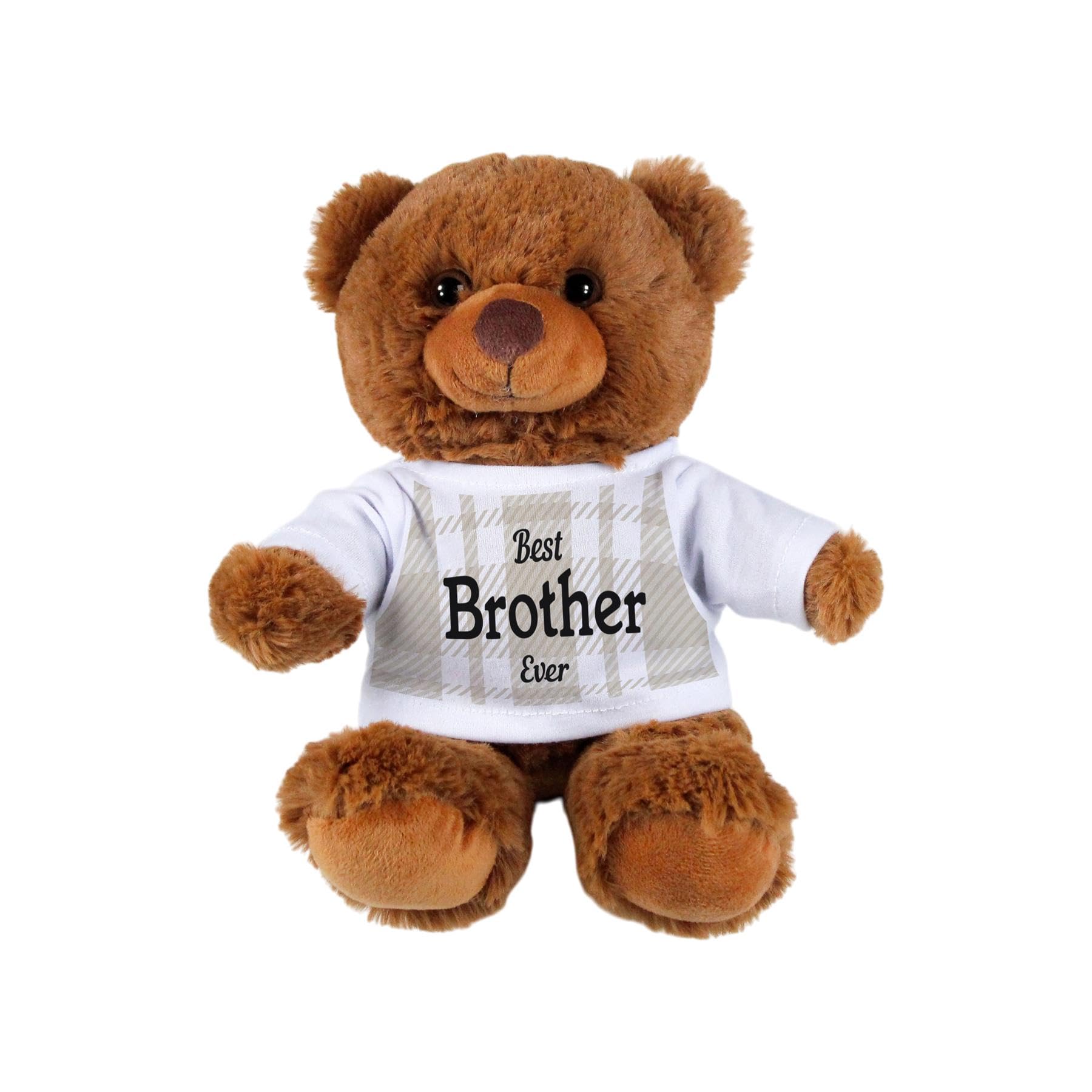 Purely Home Best Brother Teddy Bear - Brother Gifts Dark Brown Stuffed Animal with Check Print T-Shirt