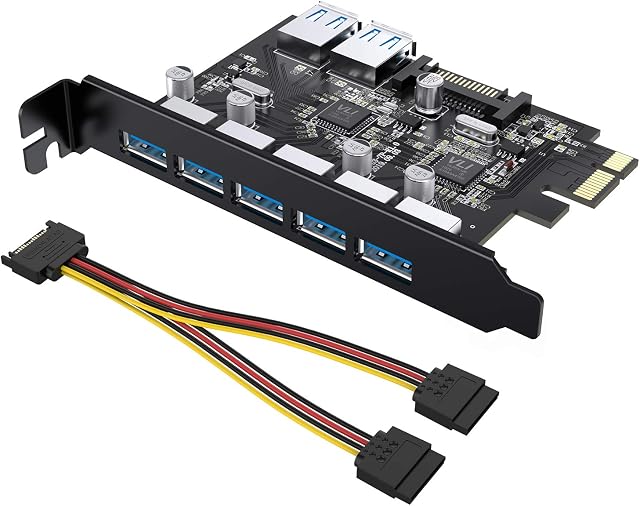 Tiergrade Superspeed 7 Ports PCI-E to USB 3.0 Expansion Card with 15-Pin SATA Power Connector - PCI Express(PCIe) Expansion Card USB Card for Desktop PC Support Windows 10/8.1/8/7/XP