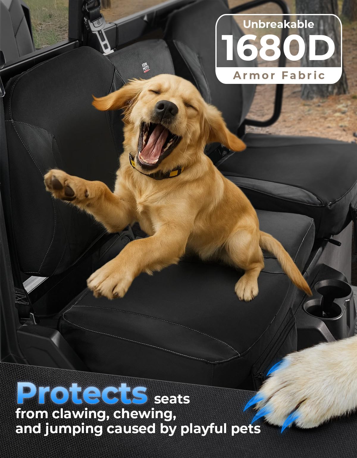KEMIMOTO Ensemble de Housses de siège UTV 1680D avec Dossier à ailettes compatibles avec Polaris Ranger XP 1000 2022-2025, Accessoires Anti-Ongles en Tissu Oxford pour Animaux domestiques