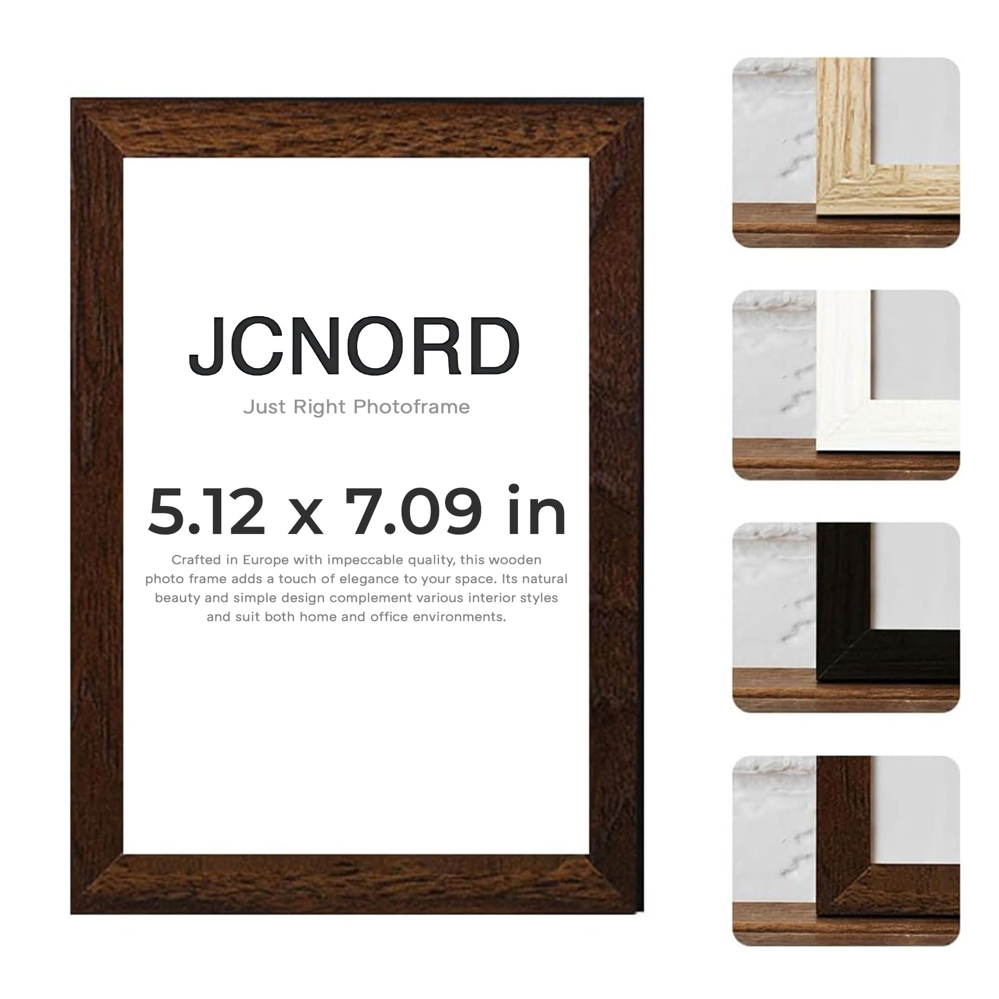 JCNORD MDF Walnut Wooden Picture Frame 7x5 inches (13x18 cm) with Shatterproof Acrylic Glass | Modern Photo Frame for Walls and Tables
