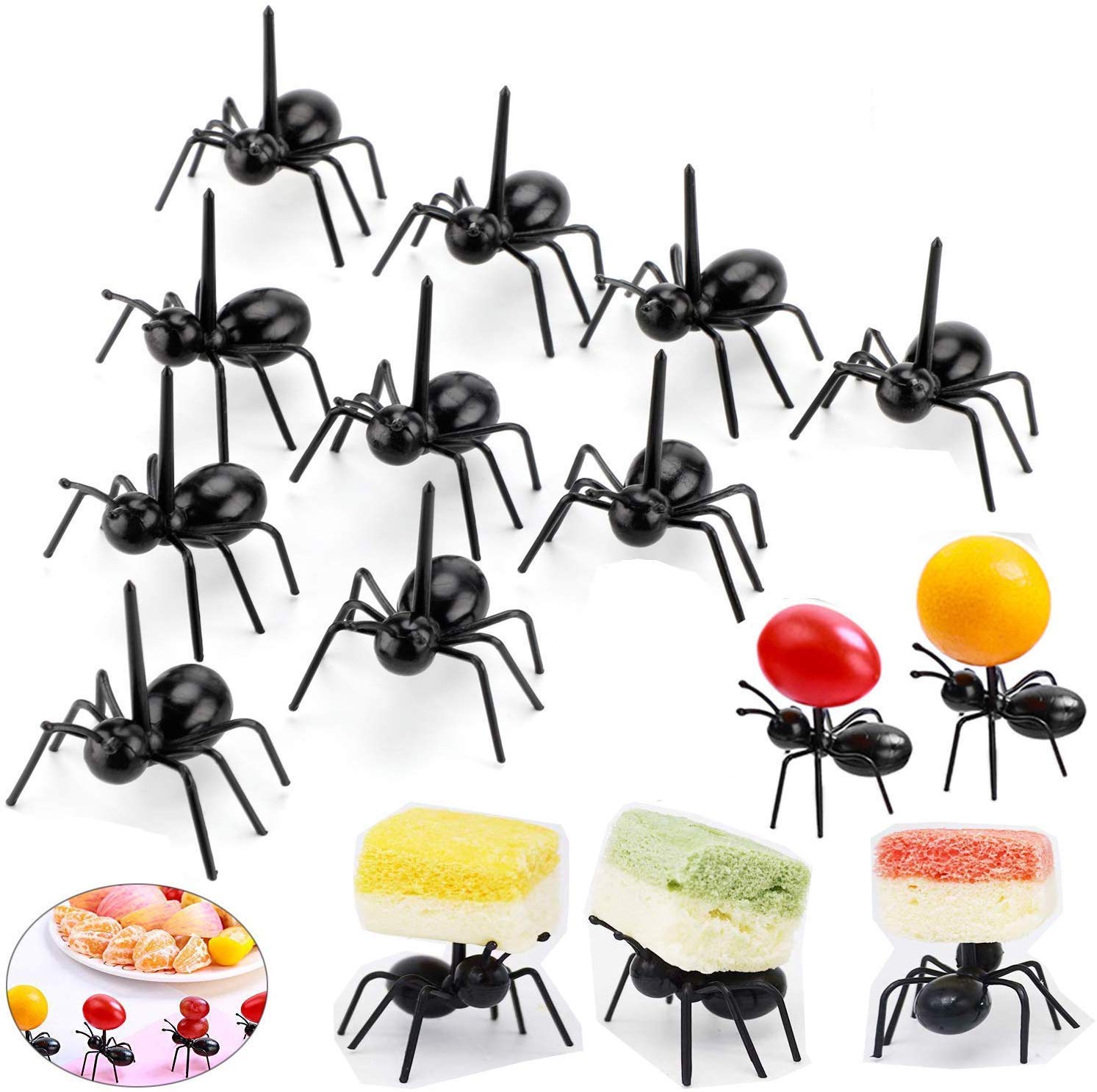 Opaceluuk 2 Dozen Reusable Ant Food Pick, Fruit Toothpicks Dessert Fork Cocktail Picks (24Pcs)-Animal Appetizer Forks for Snack Cake Dessert, For Kids& Party Accessories