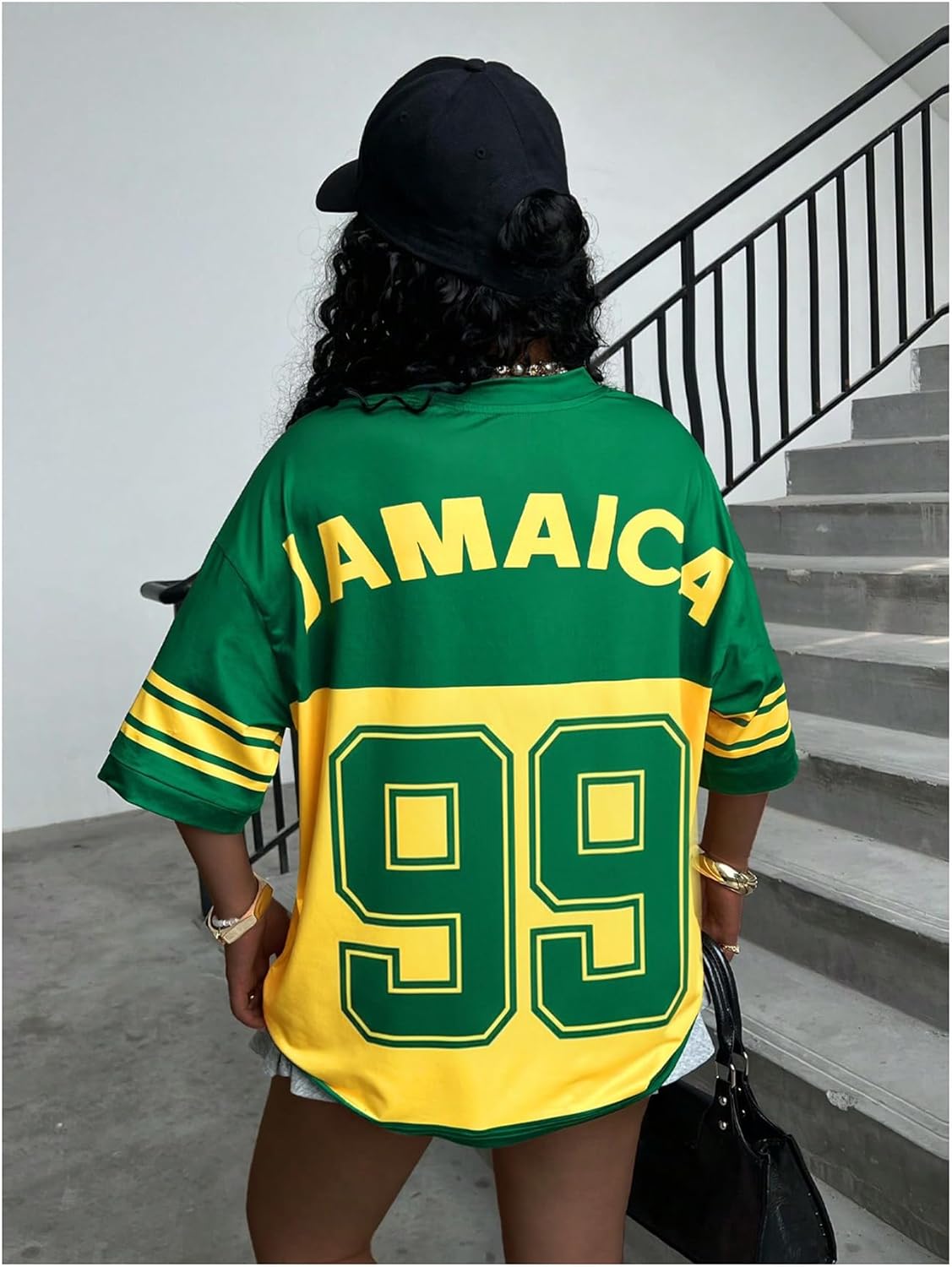 SOLY HUX Women's Y2k Jamaica Jersey Shirt Number Graphic Tees V Neck Half Sleeve Oversized Summer Tops Streetwear - Image 2
