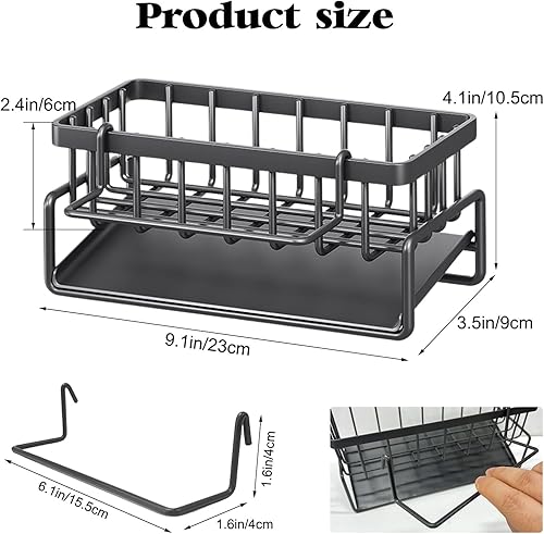 Miniatura 2 de Rainmae Organizador de fregadero de cocina, soporte de esponja para fregadero de cocina, organizador de fregadero de acero inoxidable con bandeja de