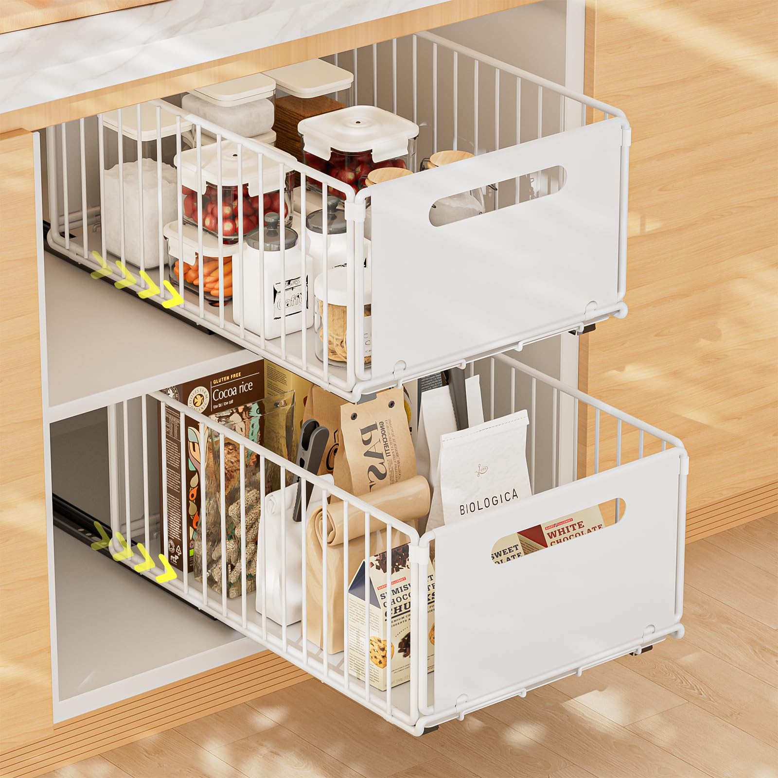 2 Pezzi Cassetto Estraibile Cucina Cassetto Telescopico Ripiano Telescopico Organizer Per Mobili da Cucina Scorrevole Estensibile Estraibile con Maniglia