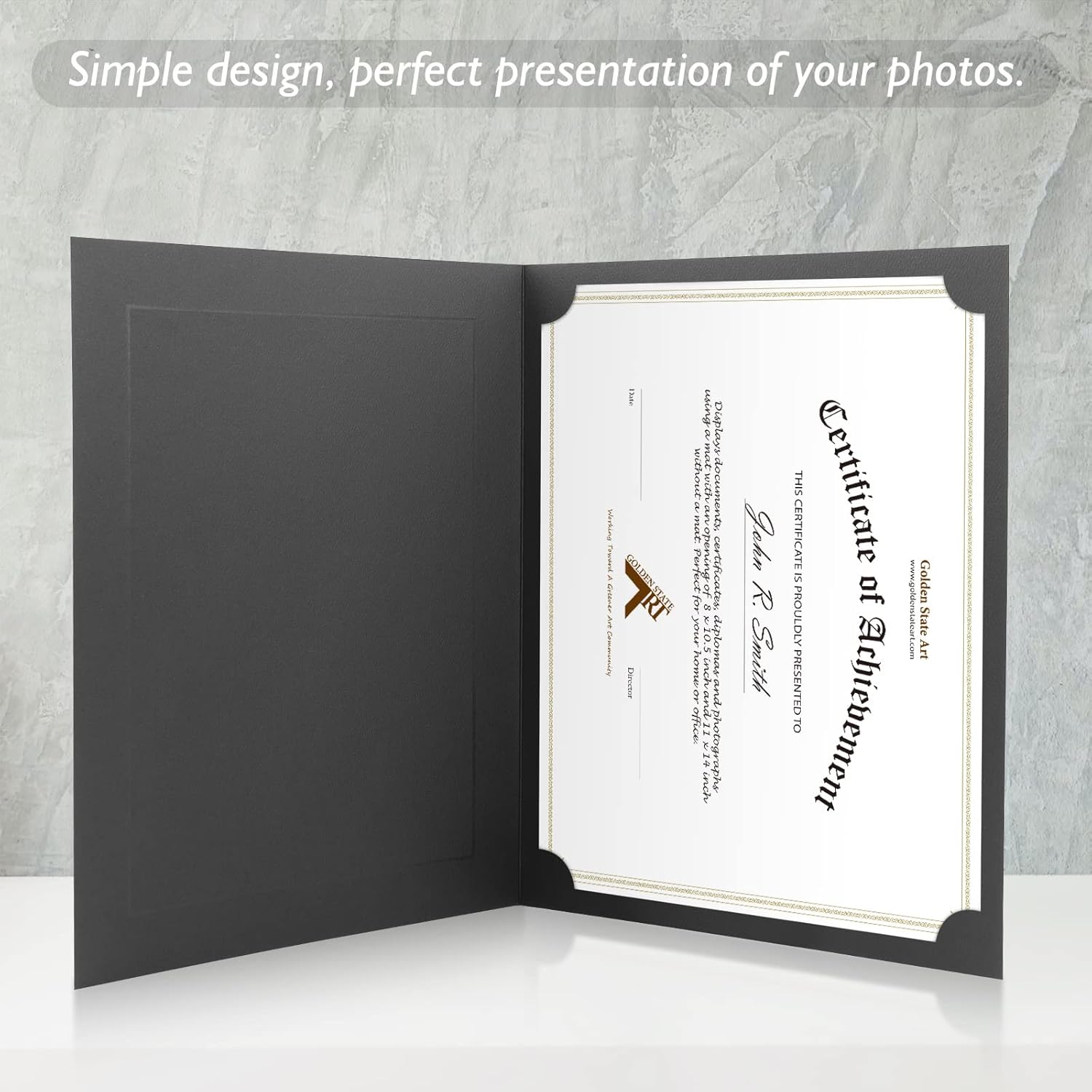 Golden State Art, Pack of 25, 8.5X11 Photo Folders, Cardboard Picture Frame, Paper Frame Cards, Special for Certificate Document Holders, Diploma Award Holders(Black with Gold Lining)