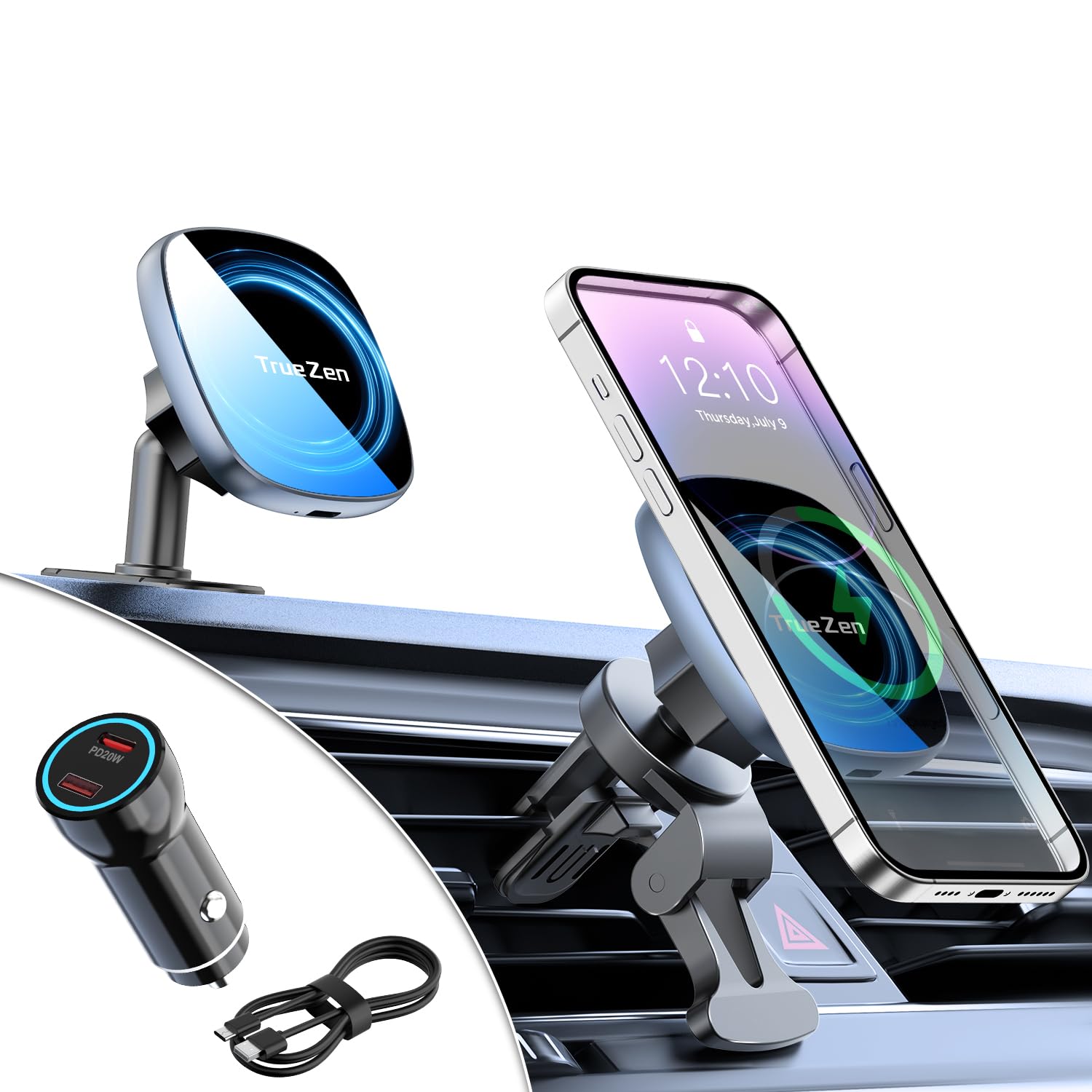 for Magsafe Car Mount Charger with USB C Car Power Adapter,15W Magnetic CD Slot Phone Holders for Your Car Accessories for Women,Men,Fathers Day for Gifts,Phone Chargers for Apple Iphone 12-16 Pro Max