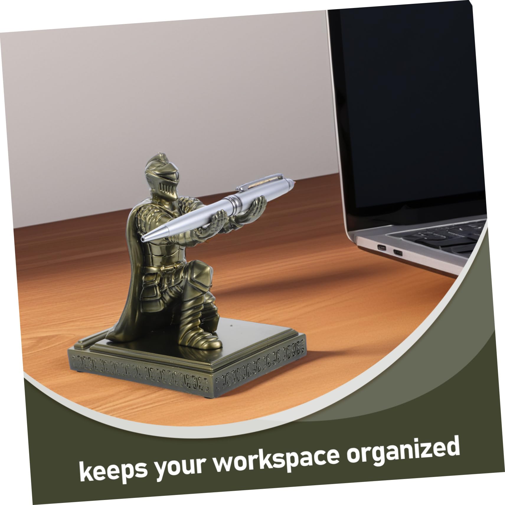 Gatuida Portapenne Statua Soldato Dorata Base Stabile Cavaliere Medievale in Resina Retro Accessorio da Scrivania Multifunzionale per Ufficio e Vanity