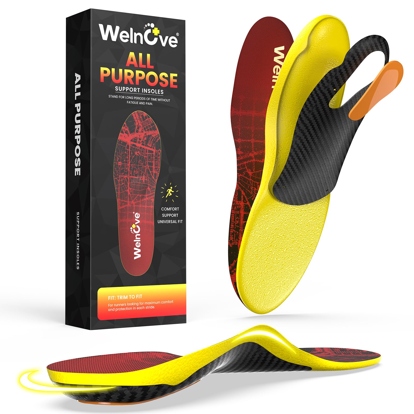 Walk Comfort Insoles - Welnove Pain Relief Insoles with Arch Support Cushion Inserts for Walking, Work & Travel - All-Day Comfort for Standing on Feet,Anti Fatigue - XL