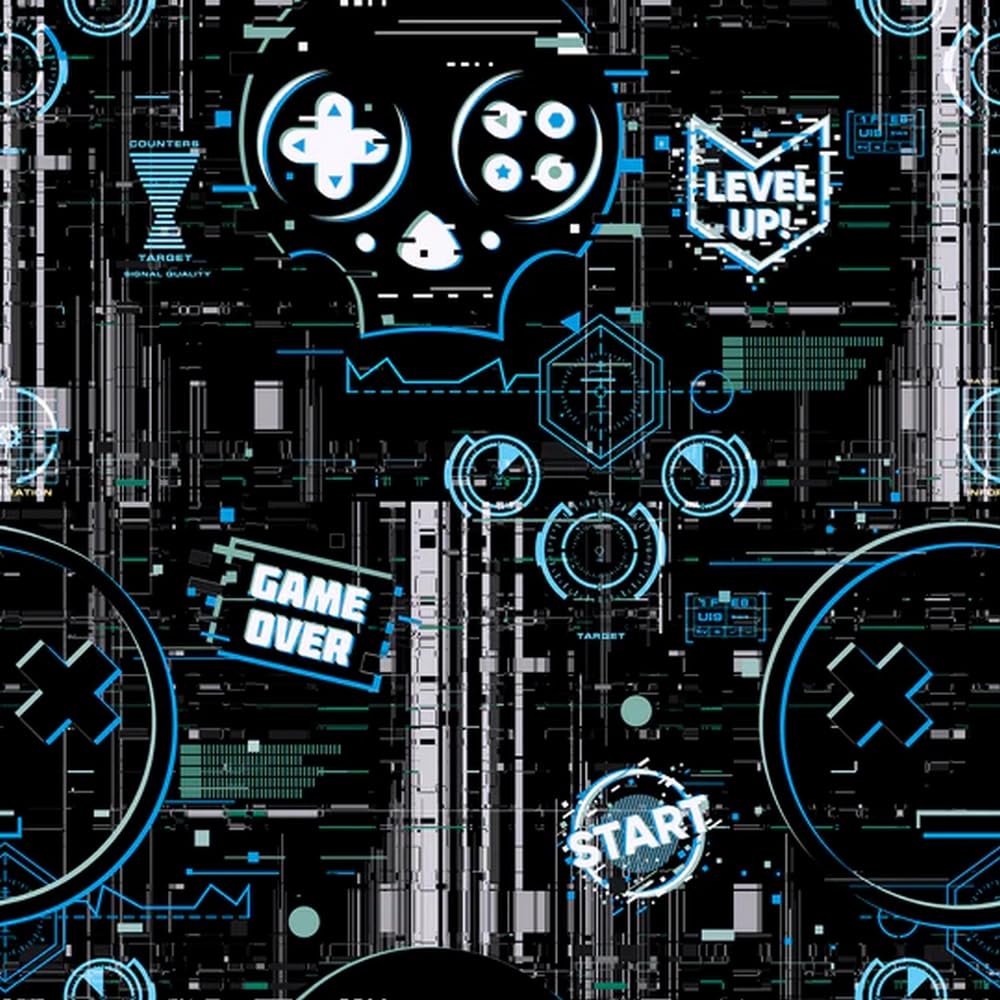 Arthouse Charcoal,Blue Gaming Glitch Charcoal Blue Wallpaper 923900 - Childrens Kids Gamer