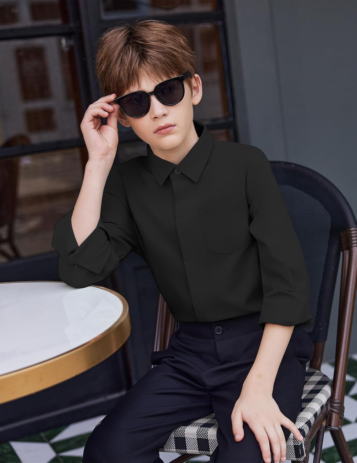 Arshiner Boys Long Sleeve Dress Shirt Solid Button Down Shirts School Formal Uniform Shirts with Pocket for 5-12 Years - Image 5