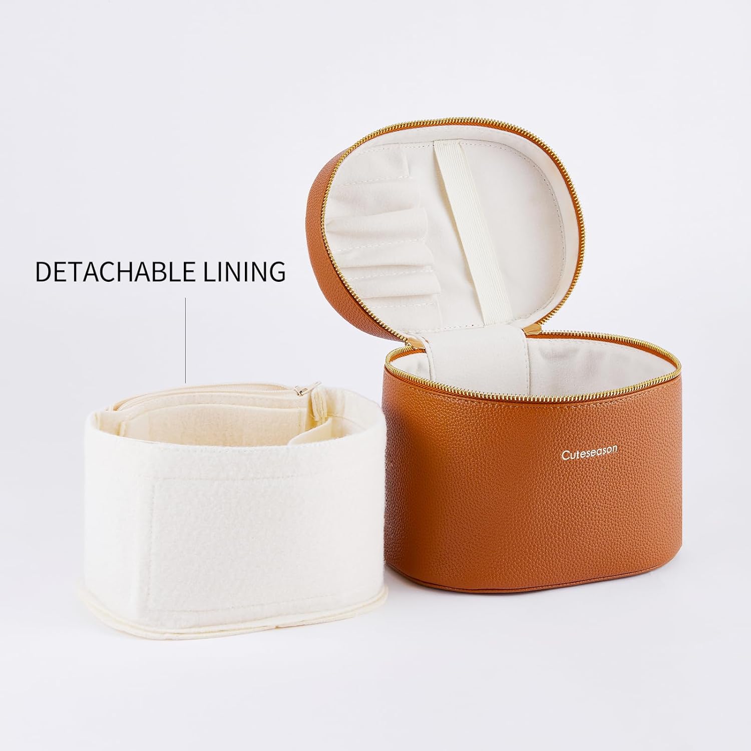 Professional Large Makeup Organizer Bag with Removable Insert – Waterproof Travel Cosmetic Storage Case with Compartments for Women & Makeup Artists (Brown) - Image 4