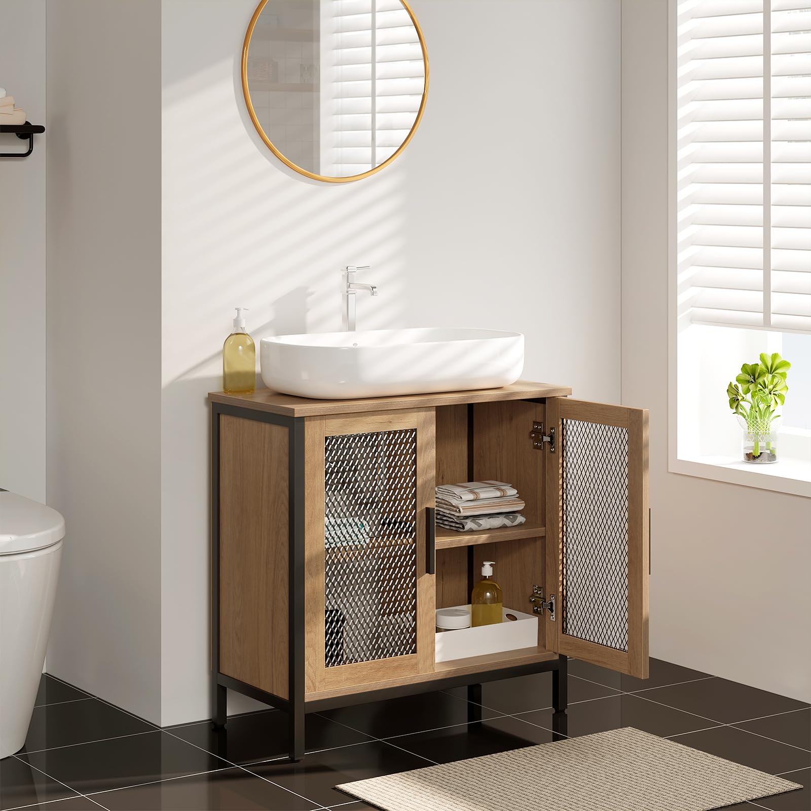 ESituro Aradietto Sottolavabo Da Bagno Da Cucina Obile A Terra Con 2 Ante In Legno Bianco