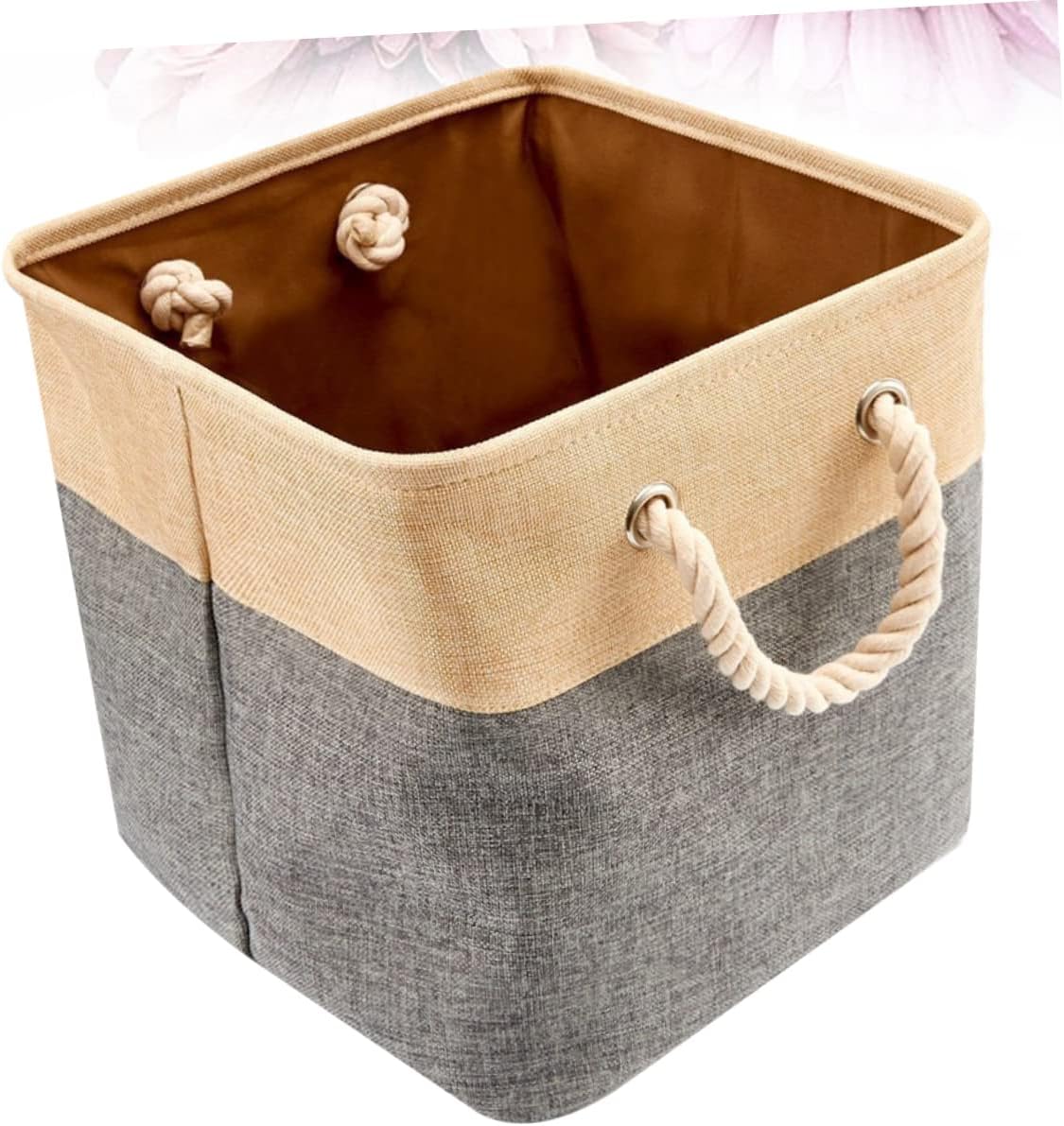 Cotton Linen Storage Basket with Handles, Large Capacity Desktop Organizer image 5
