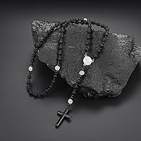 Vista 17 de Tiger Eye Cross Necklace for Men, Obsidian Necklace, Hematite Cross Pendant Lava Rock Rosary Healing Crystal Necklaces