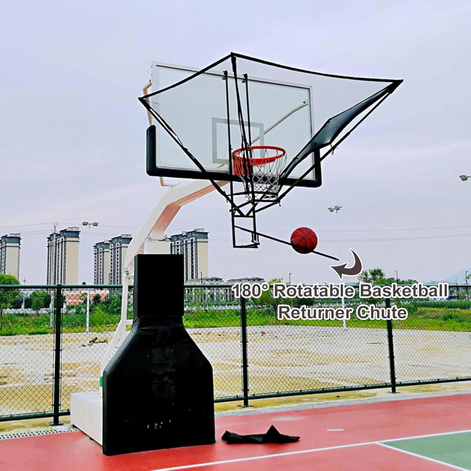 Wall Mounted Basketball Hoop Rebounder Shot Returner Hanging Attachment Net for Metal Rotating Return Chute