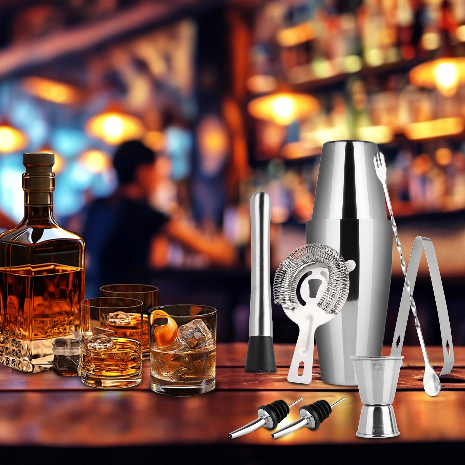 LIVE4COOL Boston Shaker, 8-teiliges Cocktail Set - 750 ml Edelstahl Cocktail Shaker Sets für Zuhause und Bar, inklusive Rezeptkarten und Zubehör, perfekt als Präsent für Anfänger und Profis