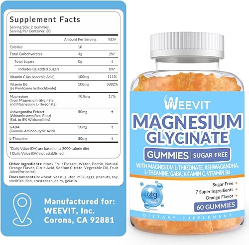 Miniatura 2 de Gomitas de glicinato de magnesio, glicinato de magnesio con L-treonato, Ashwagandha, L-teanina, suplementos de magnesio para mujeres y hombres