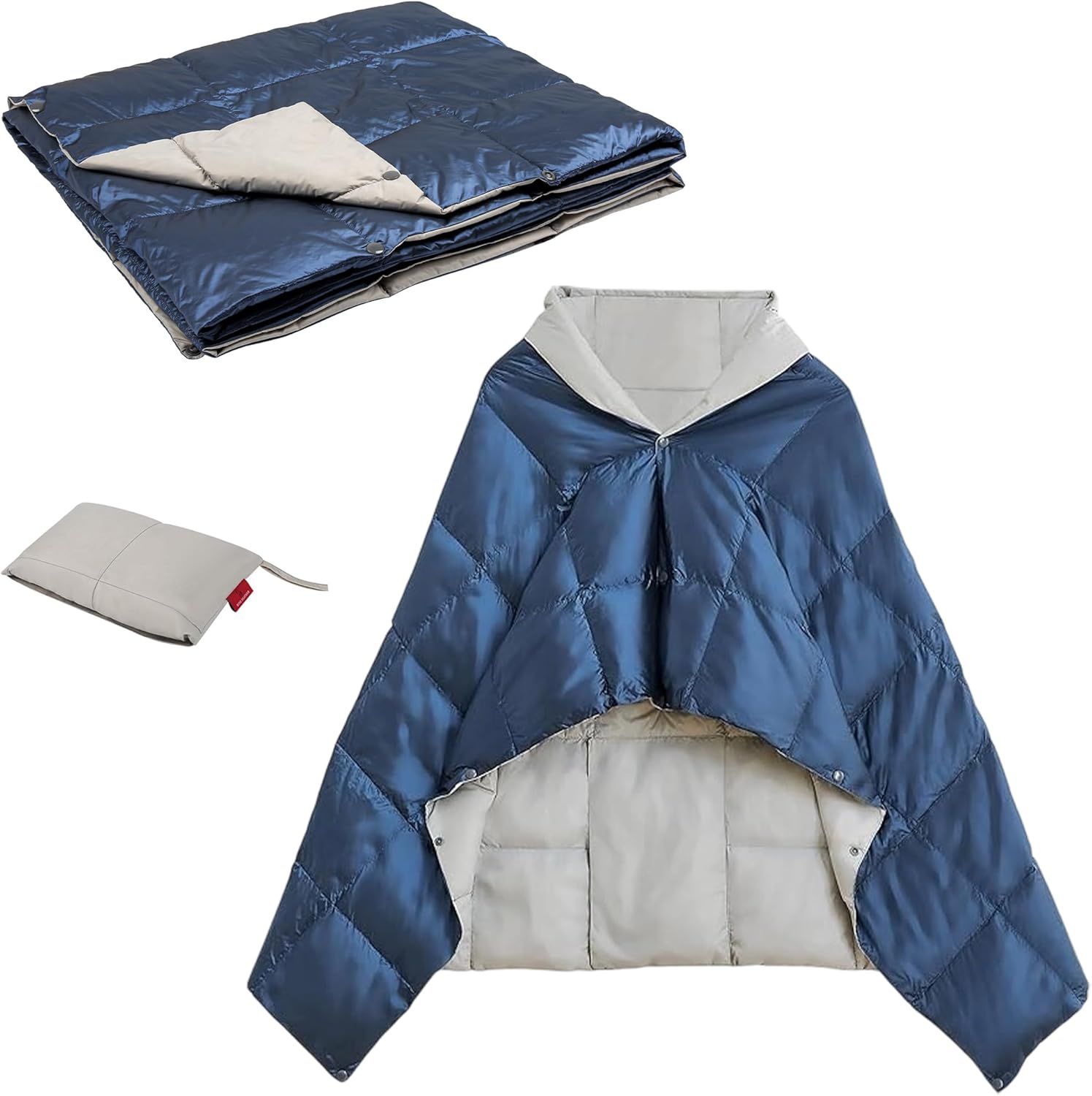 Ultra-Lightweight Wearable Down Blanket Poncho – No Sleeves, Hands-Free Pockets – Office AC & Travel Essential for Women