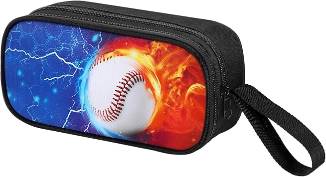 Bigmeta Pencil Case for Baseball Boys - Cool Large Capacity Pencil Pouch with 2 Compartments, Stationery Storage Organizer Box for Kids Students Back to School Gifts