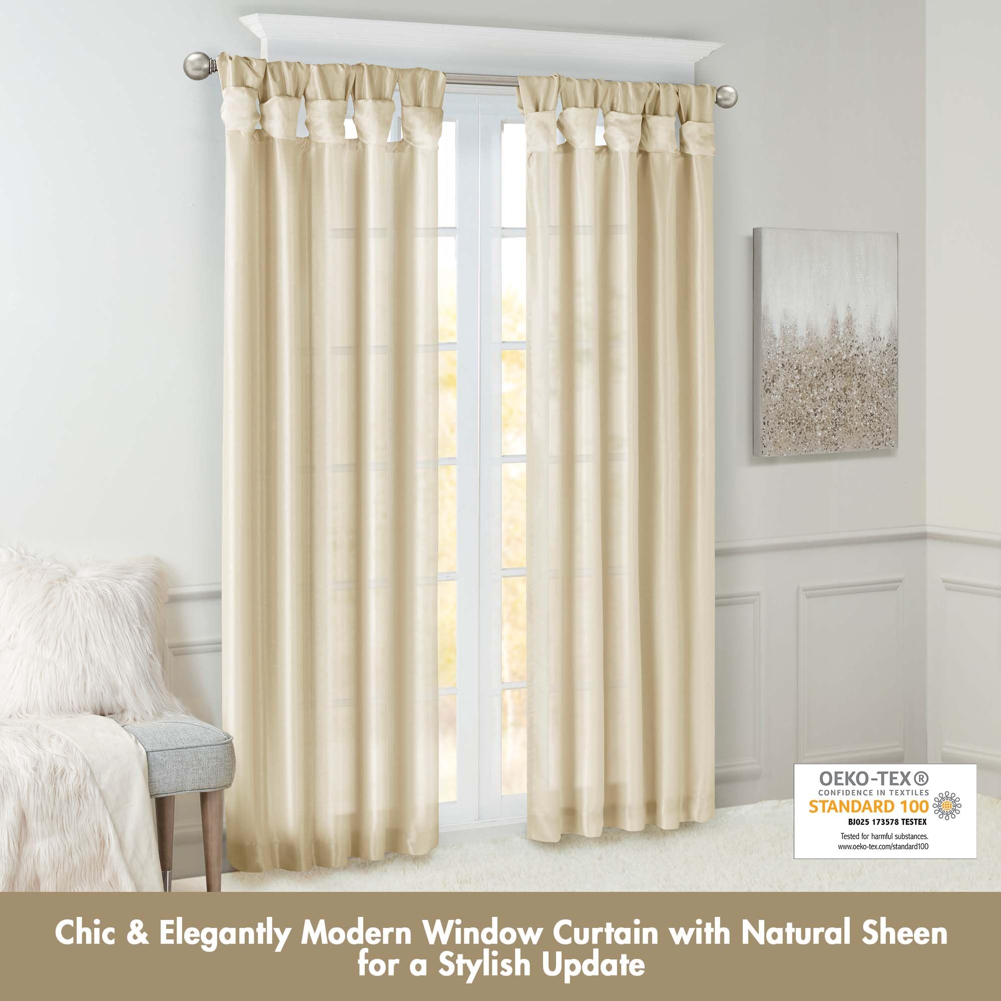 Madison Park Emilia Faux Silk Single Curtain with Privacy Lining, DIY Twist Tab Top - Image 3