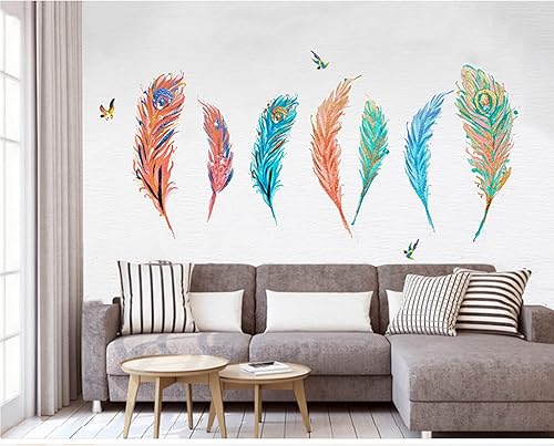 Miniatura 6 de Calcomanías de pared literarias de plumas coloridas extraíbles, calcomanías de pared para despegar y pegar, calcomanías de pared de vinilo para sala