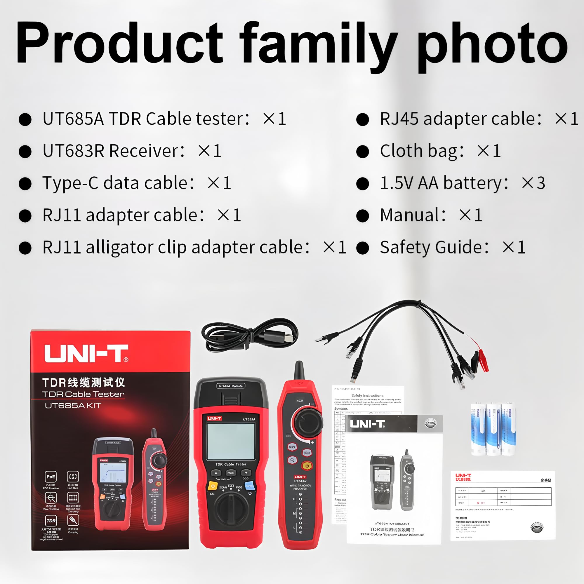 Kit testeur de câble TDR UNI-T UT685A – Solution tout-en-un de localisation des défauts réseau avec cartographie des câbles et détection PoE