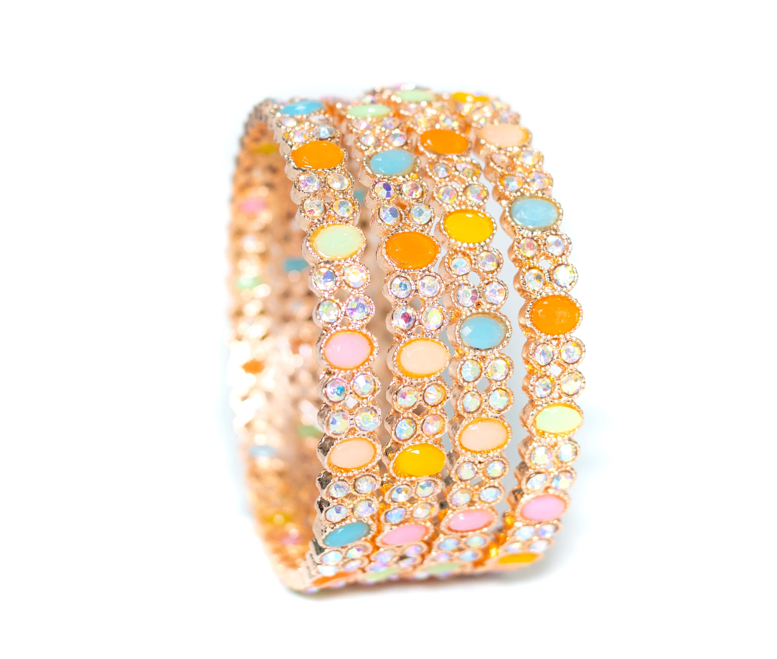 Swara Creations Rose Gold- Plated Multicolor Oval Shapped | AD Studded Bangles Set for Girls and Women|4 Kadas (B0CV5T6R9X) Amazon Price History, Amazon Price Tracker