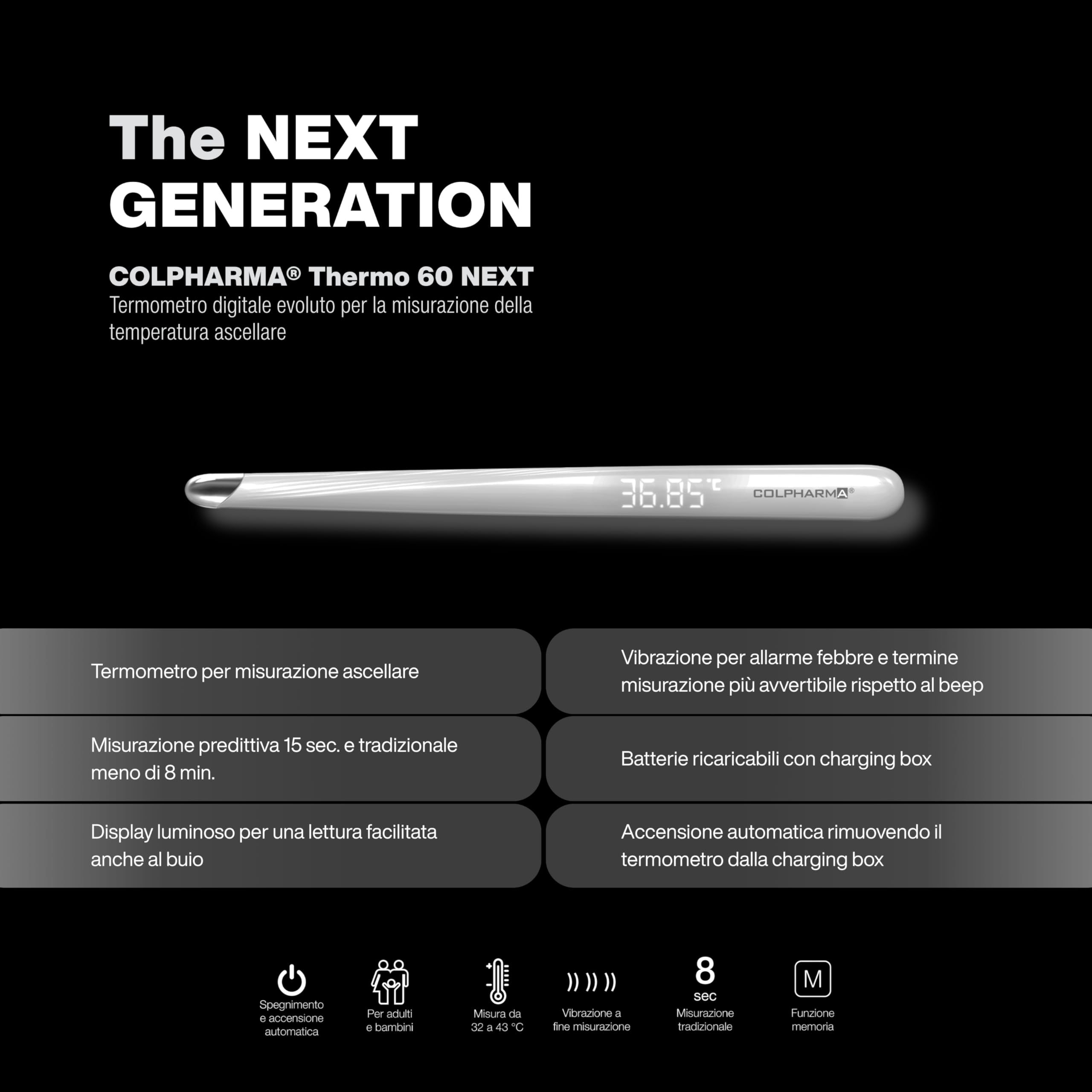 Colpharma Thermo 60 Next Termometro Ascellare Evoluto – Termometro Digitale Clinico (Bianco)
