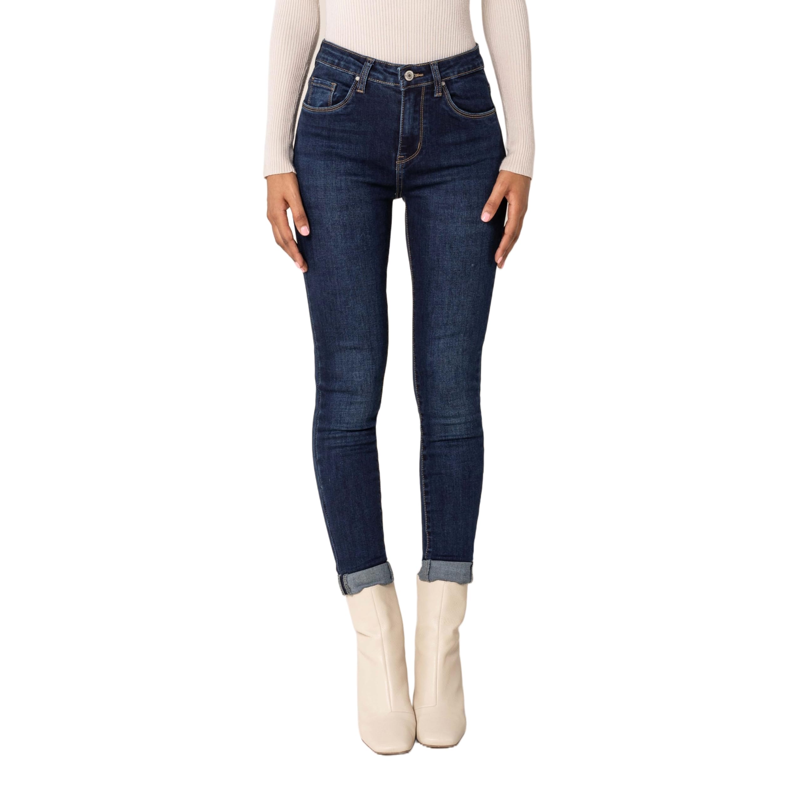 Nina Carter Jean coupe skinny pour femme, taille haute, aspect usé