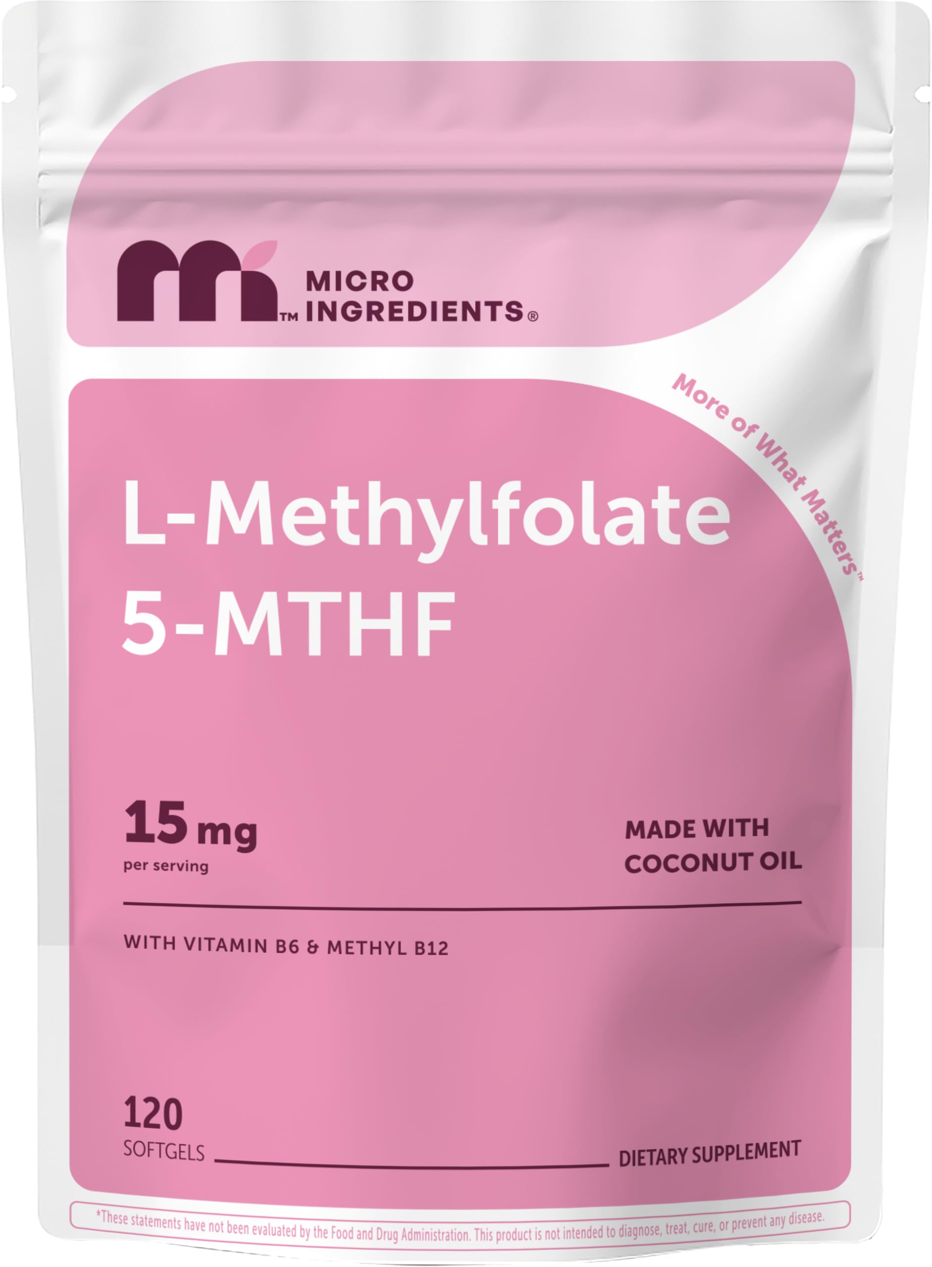 Micro Ingredients L Methylfolate 15mg, 120 Softgels | Made with Coconut Oil
